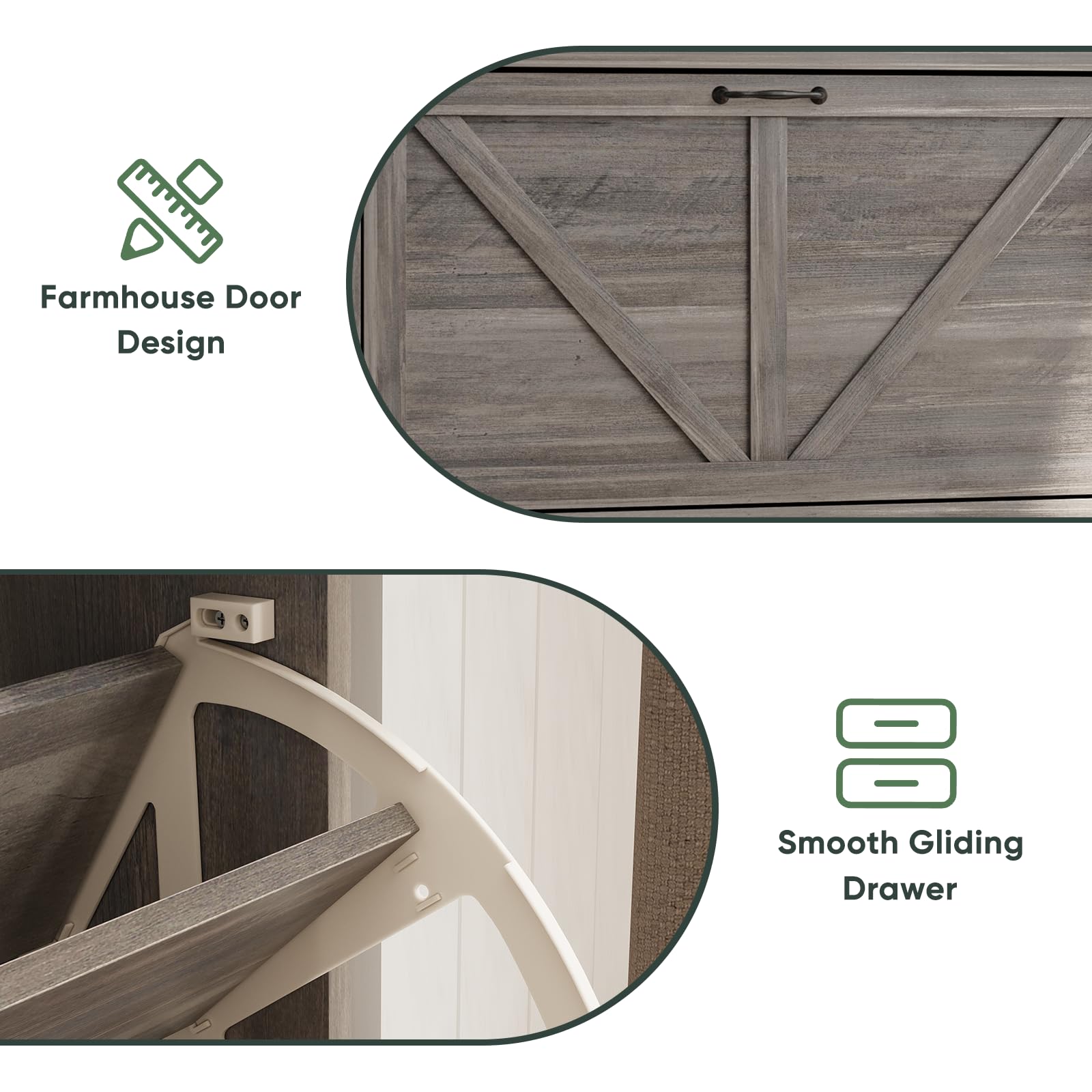 Farmhouse Narrow Shoe Storage Cabinet with 2 Flip Drawers - Slim Entryway Shoe Rack Organizer with Wooden Feet, Grey - Perfect for Small Spaces, Hallways and Closet Organization