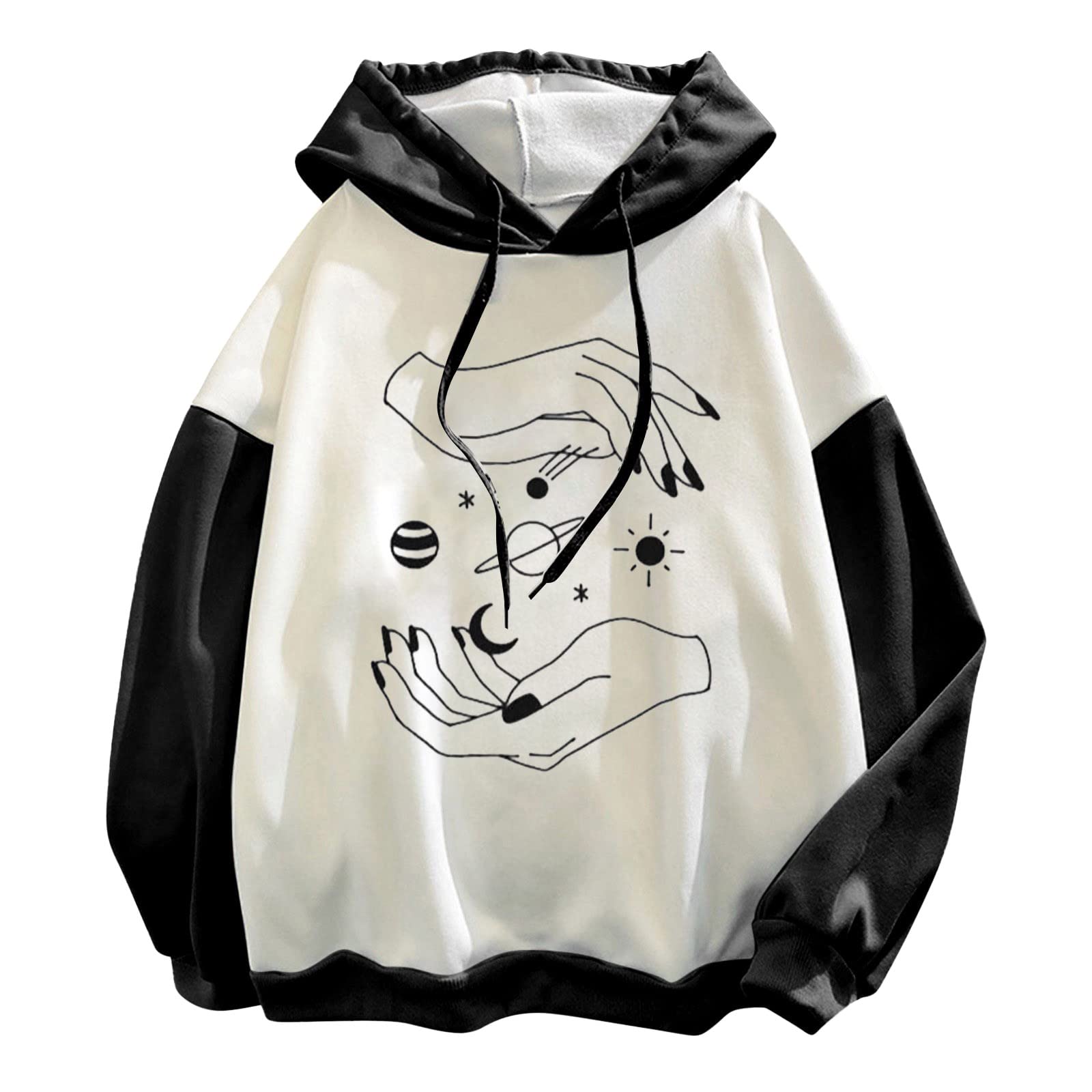 Women's Long Sleeve Zip Up Hoodie with Cutout Detail & Print - Casual Drawstring Pullover Sweatshirt Tunic - Perfect for Fall Layering, Streetwear Fashion & Everyday Comfort