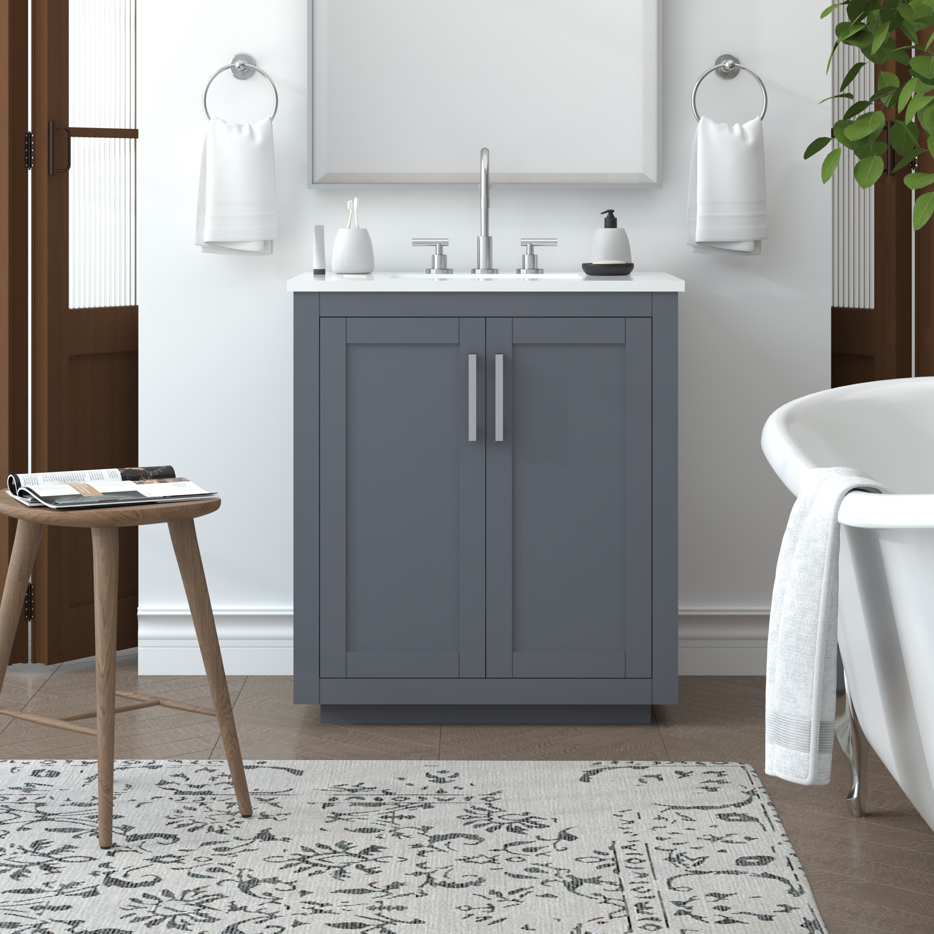 Nermé Miami 29.5 Inch Grey Bathroom Vanity Cabinet - Modern Single Sink Bathroom Storage for Small Spaces, Powder Rooms & Guest Baths