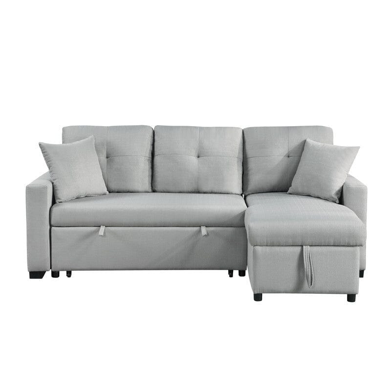 Francine 81W Gray Linen Reversible Sleeper Sectional Sofa with Storage Chaise - Modern Convertible Couch Bed for Small Spaces, Living Room & Guest Room Furniture