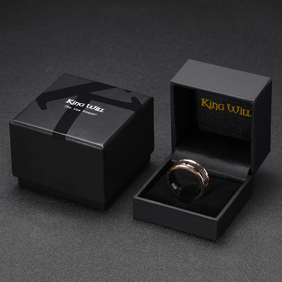 King Will Classic Men's 8mm Tungsten Carbide Wedding Band - Silver, Black, Gold & Rose Gold - Brick Pattern with Groove Center & Brushed Finish - Comfort Fit Ring for Men - Perfect for Weddings, Anniversaries & Everyday Wear
