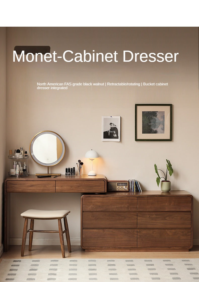 Solid Black Walnut Wood Dressing Table with Drawers - Elegant Vanity Desk for Bedroom, Makeup & Jewelry Storage