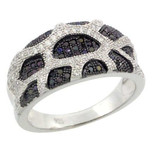 Sterling Silver Cubic Zirconia Spider Web Ring with Black & White Stones | Size 6-9 | Elegant Gothic Jewelry for Women | Perfect for Halloween, Cosplay & Alternative Fashion
