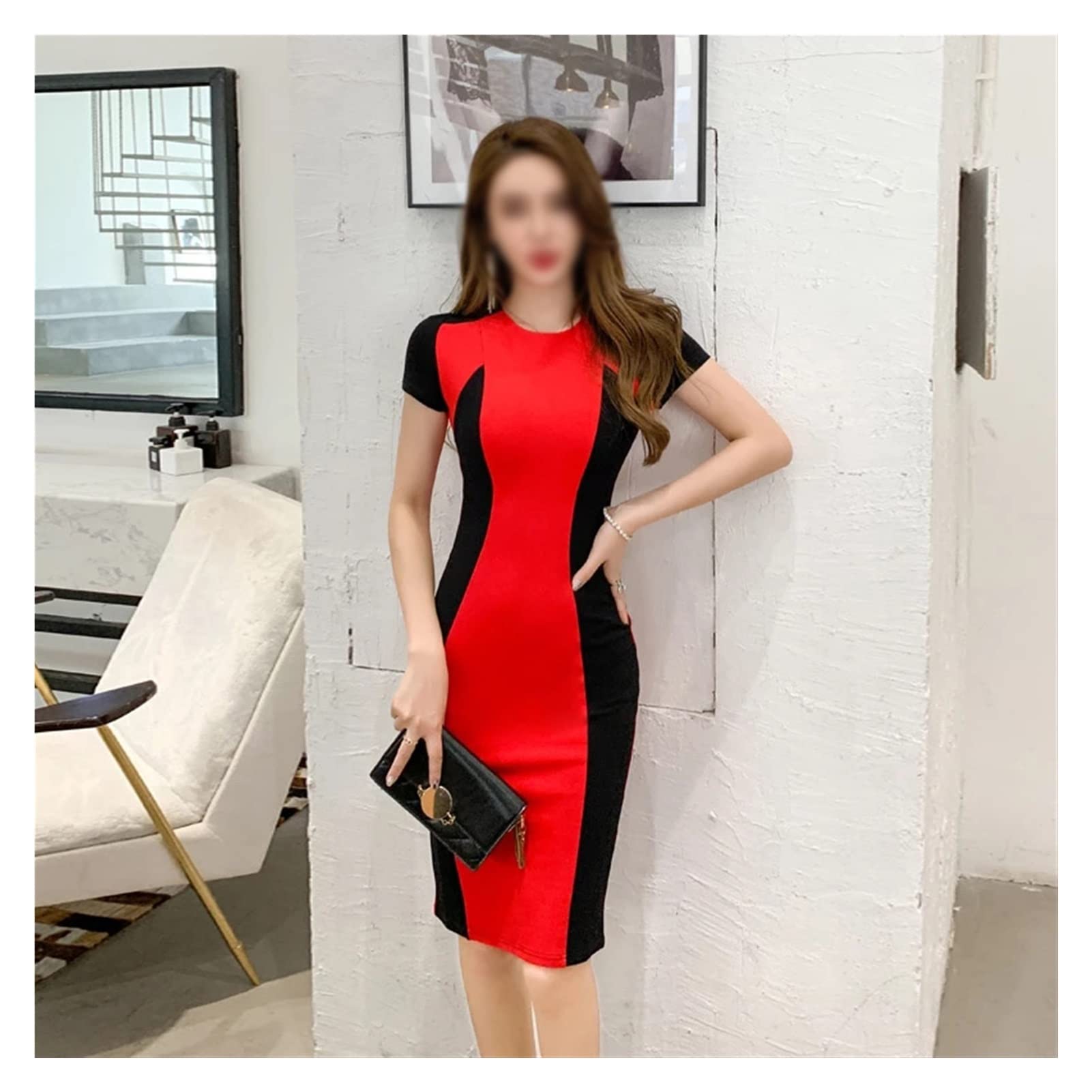 WZHYY Women's Summer Bodycon Pencil Dress - Short Sleeve Elegant Office Bandage Dress (Red, Size XL) | Perfect for Work, Cocktail Parties & Date Nights
