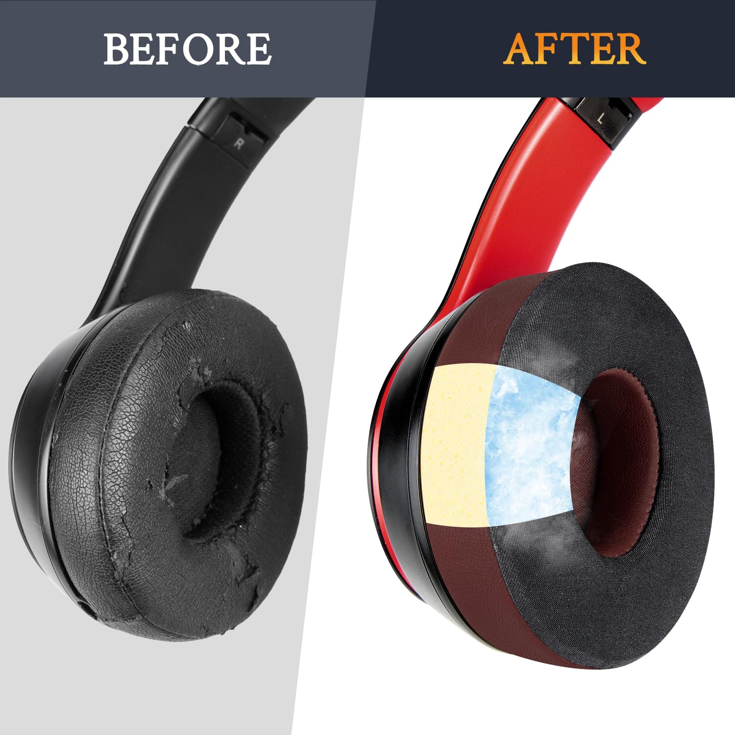 Replacement Cooling Gel Ear Pads for Beats Solo 2 & Solo 3 Wireless Headphones - High-Density Noise Isolation Foam Cushions with Added Thickness (Burgundy) - Perfect for Gaming, Travel & Work Comfort