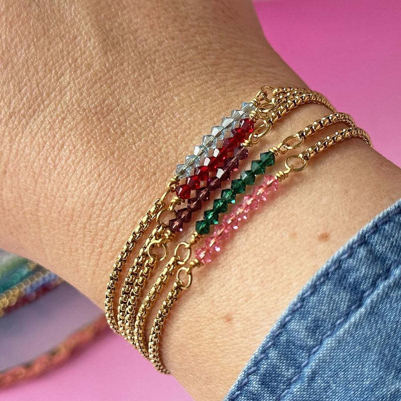 18K Gold Birthstone Beads Chain Bracelet - Personalized Zodiac Jewelry Gift for Women | HSB602 | Perfect for Birthdays, Anniversaries & Special Occasions