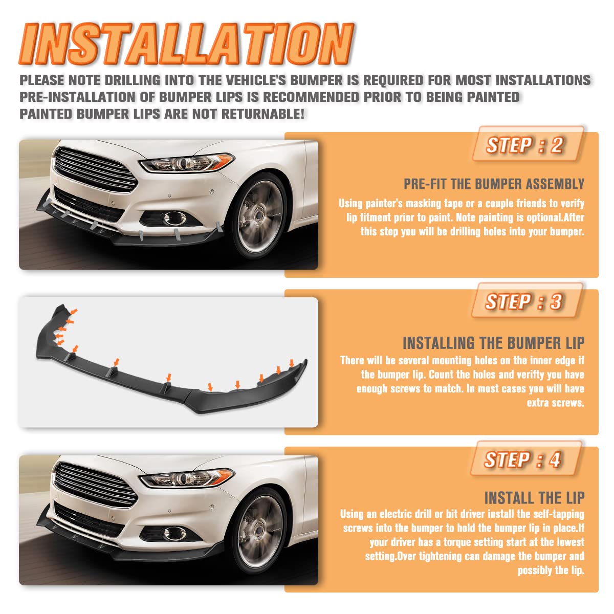 3Pcs Matte Black Front Bumper Lip Chin Splitter Spoiler for 2011-2014 Dodge Charger SRT | Car Body Kit Upgrade for Enhanced Aerodynamics & Sporty Look | Perfect for Racing, Car Shows & Street Performance