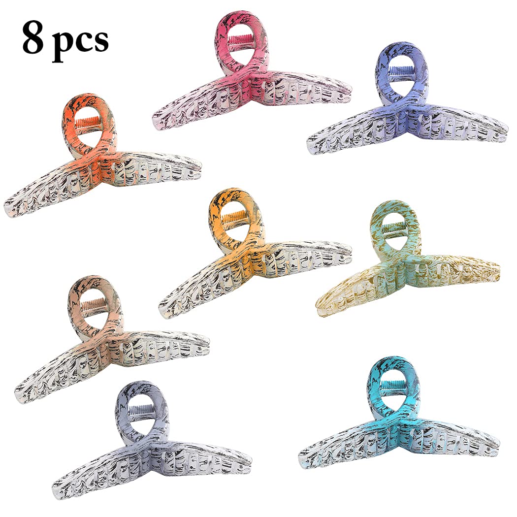 Elegant 8PCS Large Hair Claw Clips with Interlocking Teeth - Decorative Hair Jaw Clips Barrettes for Women & Girls - Perfect for Updos, Ponytails & Everyday Hairstyles