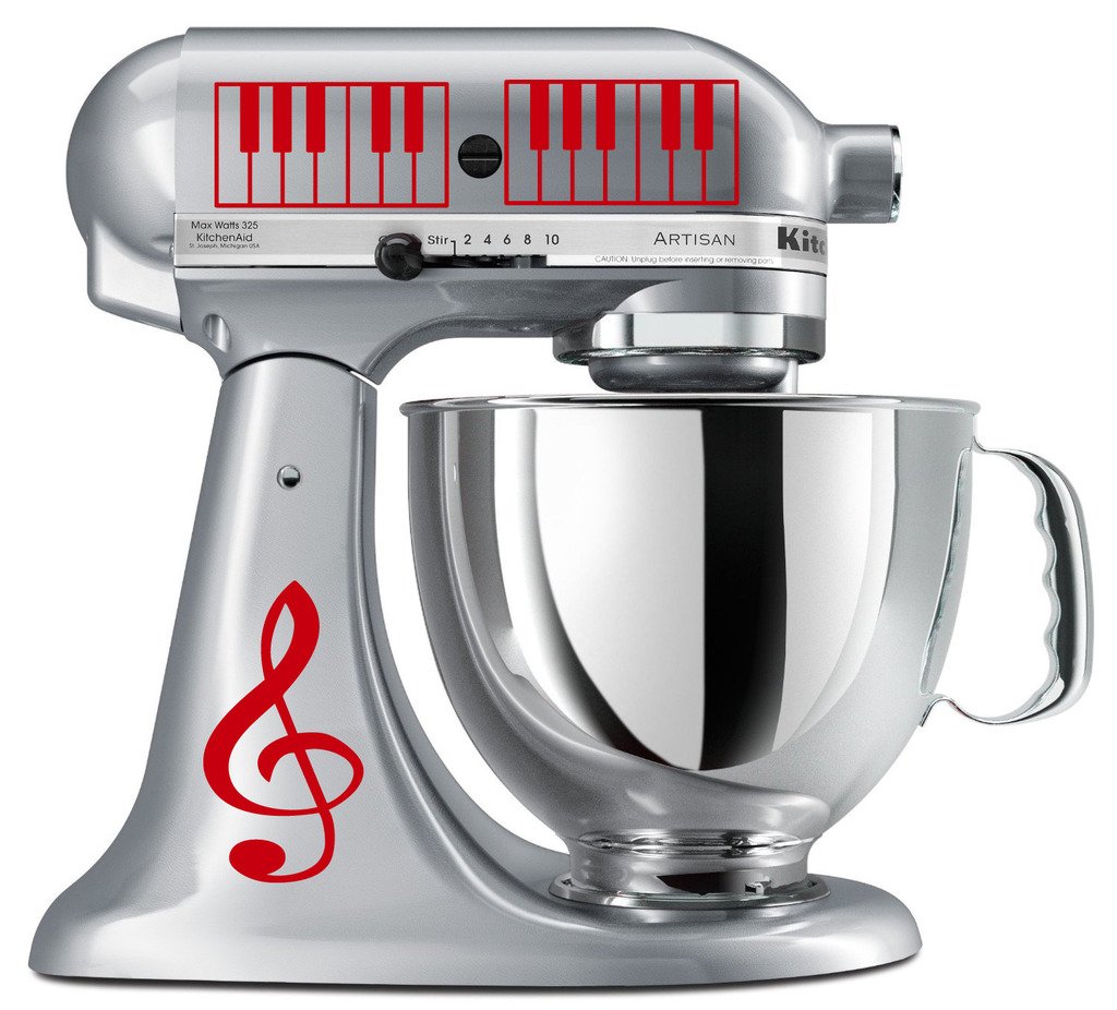 Treble Clef & Piano Keys Vinyl Decal Set for KitchenAid Mixers - Red Music Theme Stickers for Baking Enthusiasts - Perfect for Home Kitchen Decor & Gift Ideas