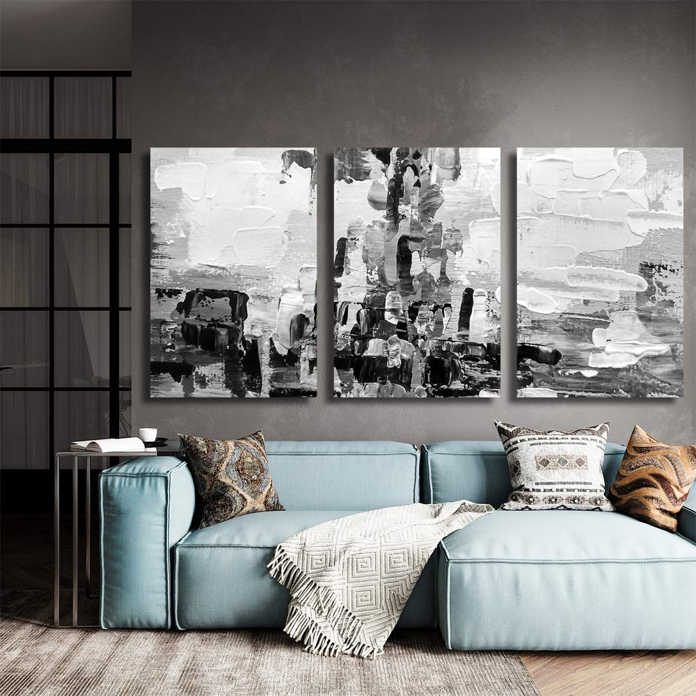 Black and White Abstract Canvas Wall Art - 3 Panel Modern Painting Set (24