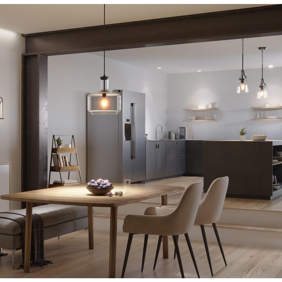Lassiter Collection 1-Light Clear Glass Modern Pendant Light Fixture - Matte Black Finish for Kitchen Island, Dining Room, and Living Room Lighting