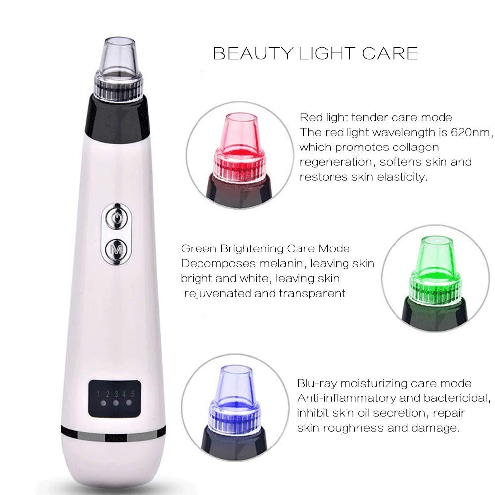 Professional Blackhead Remover Vacuum with LED Light - Pore Cleaner & Acne Extractor for Nose and Face - Skin Care Device for Deep Cleansing & Dermabrasion (White) - Perfect for Home Spa & Daily Skincare Routine
