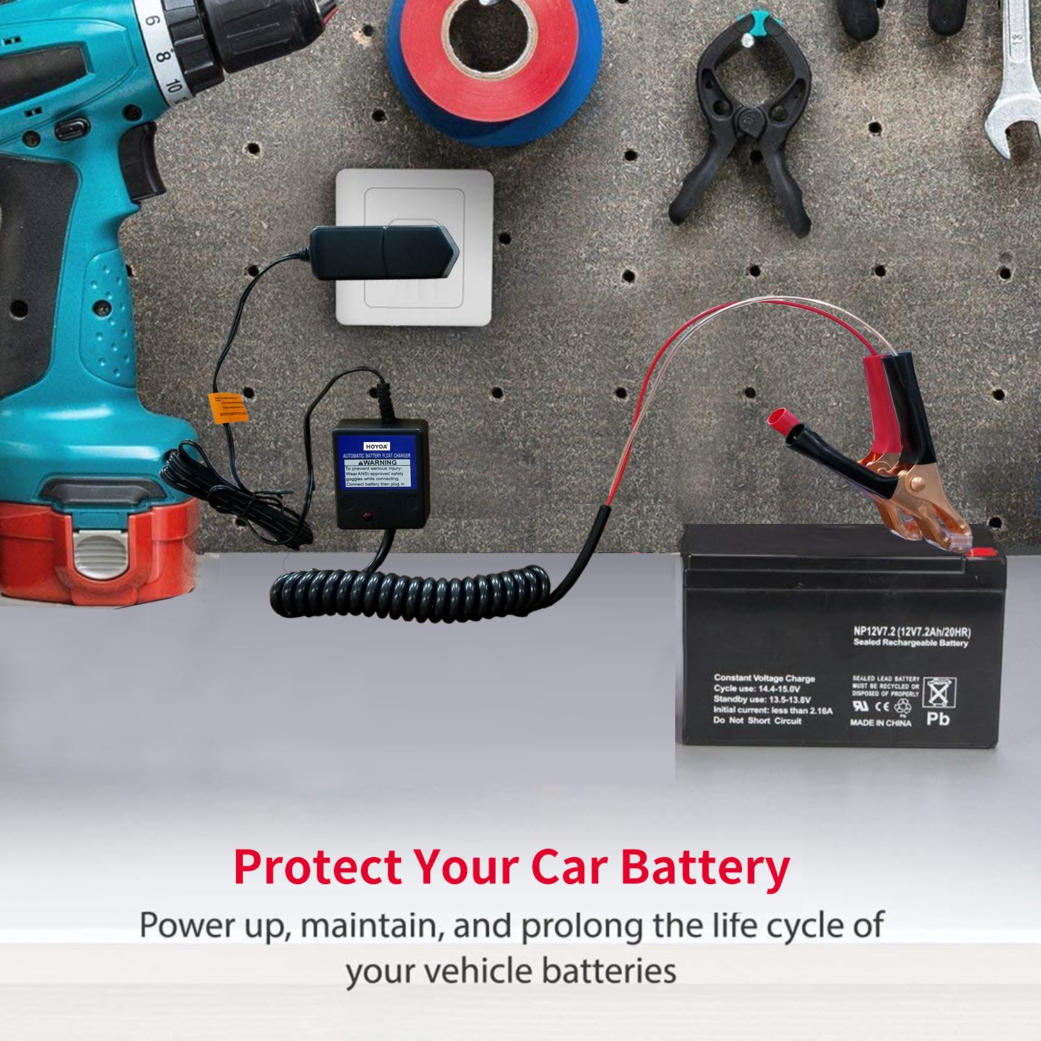 12V Auto Battery Trickle Charger for Car, Boat, Motorcycle - Home & RV Use