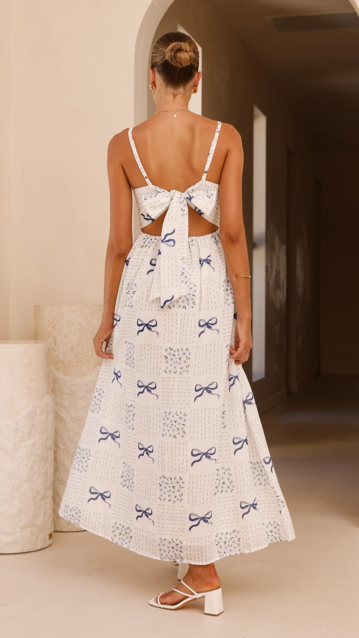 Georgina Maxi Dress - Sweet Bow Blue Floral Print Long Summer Dress for Women | Beach Wedding, Vacation, Party Wear