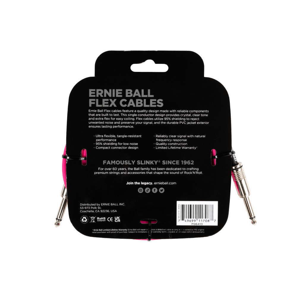 Ernie Ball 10Ft Pink Flex Instrument Cable - Straight to Straight Connector for Guitar, Bass & Keyboards | Durable & High-Quality Audio Cable for Live Performances & Studio Recording