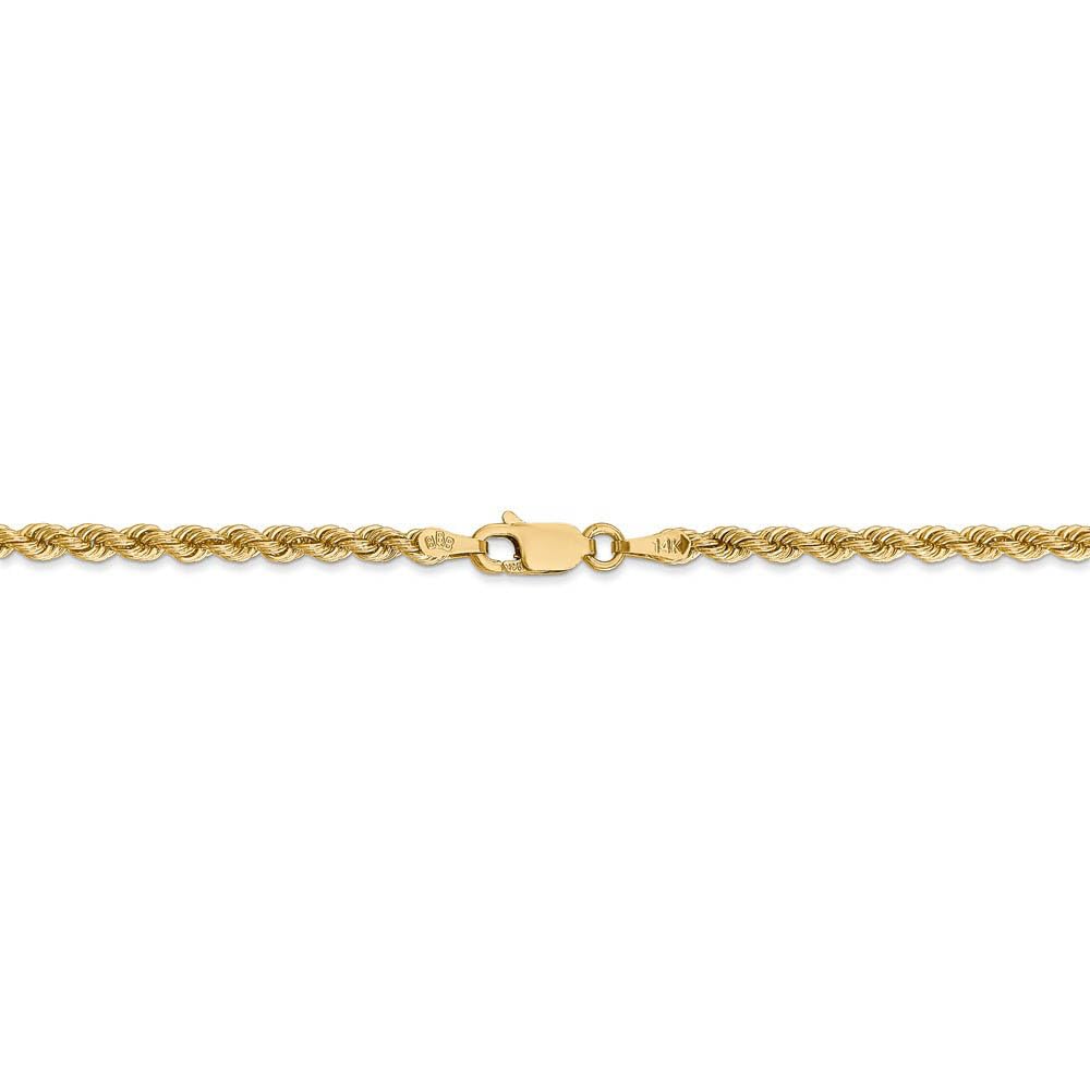 14k Yellow Gold Black Bow 2.75mm Handmade Solid Rope Chain Necklace for Everyday Elegance and Special Occasions