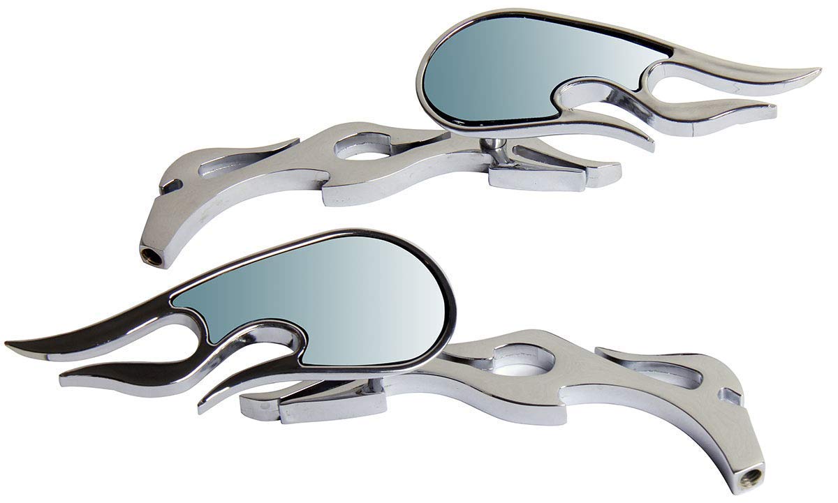 Chrome Flame Style Motorcycle Mirrors for Kawasaki Vulcan 900 (2008) - Universal Fit, Durable & Stylish - Perfect for Cruisers, Touring Bikes & Custom Builds