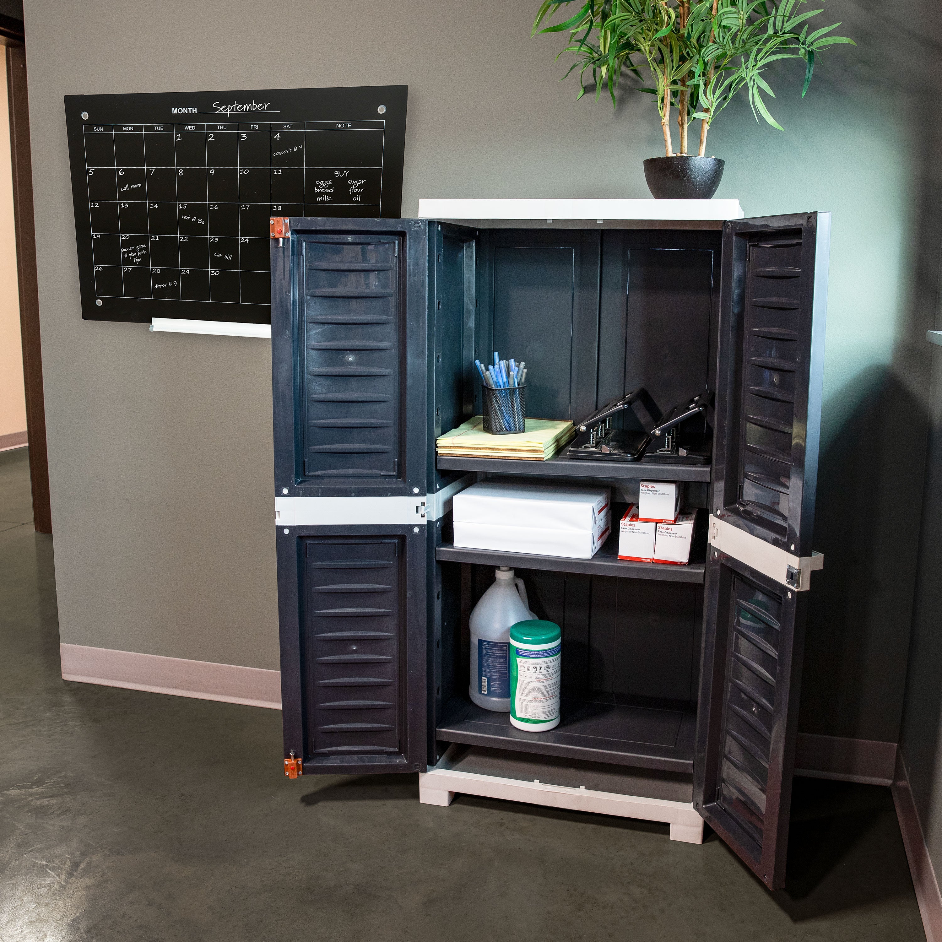 Lockable Plastic Storage Cabinet with 3 Adjustable Shelves - Heavy Duty Outdoor & Indoor Organizer for Garage, Shed, Patio, or Home Organization