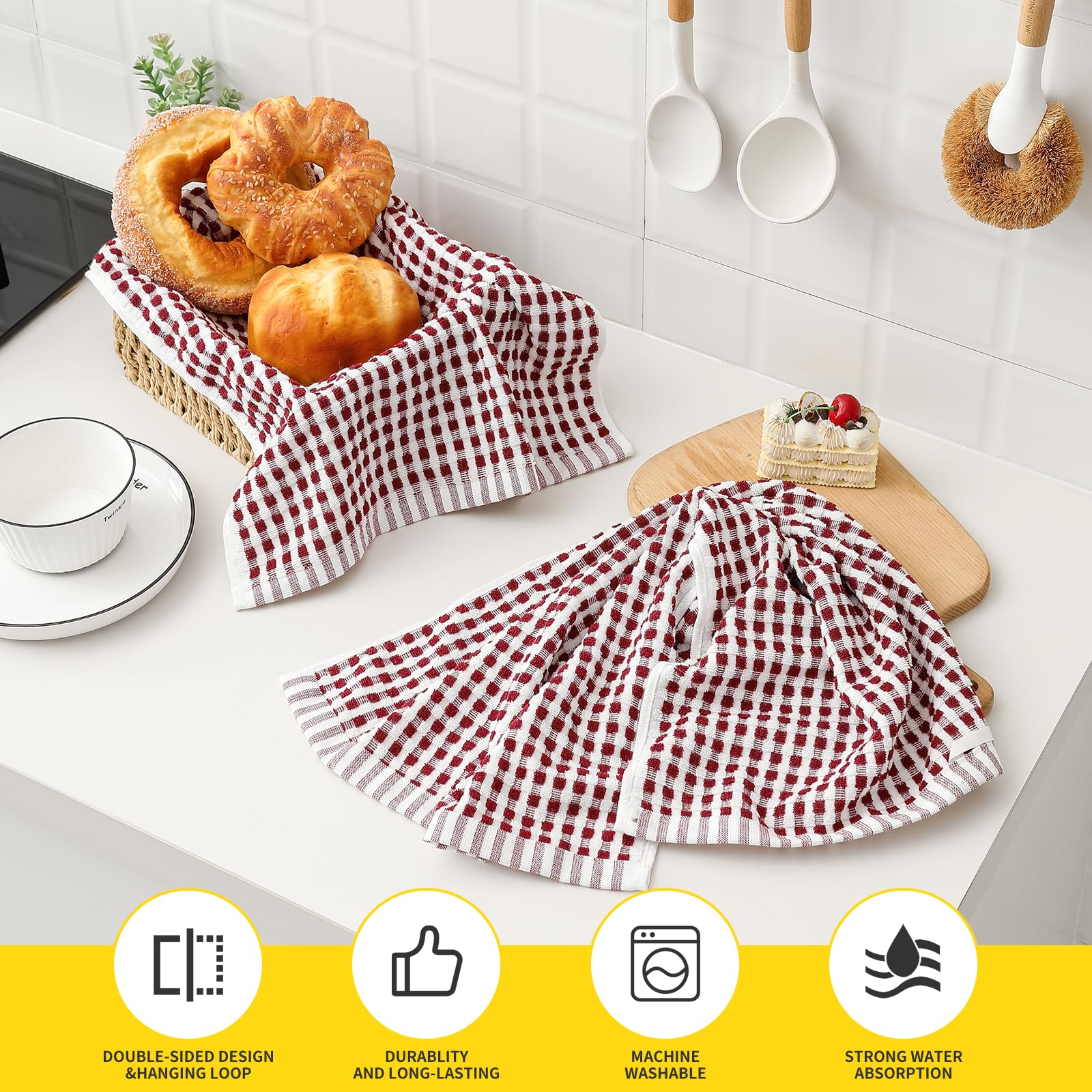 Premium Cotton Dish Towels for Kitchen - Super Absorbent Lattice Terry Cloths for Drying Dishes (16