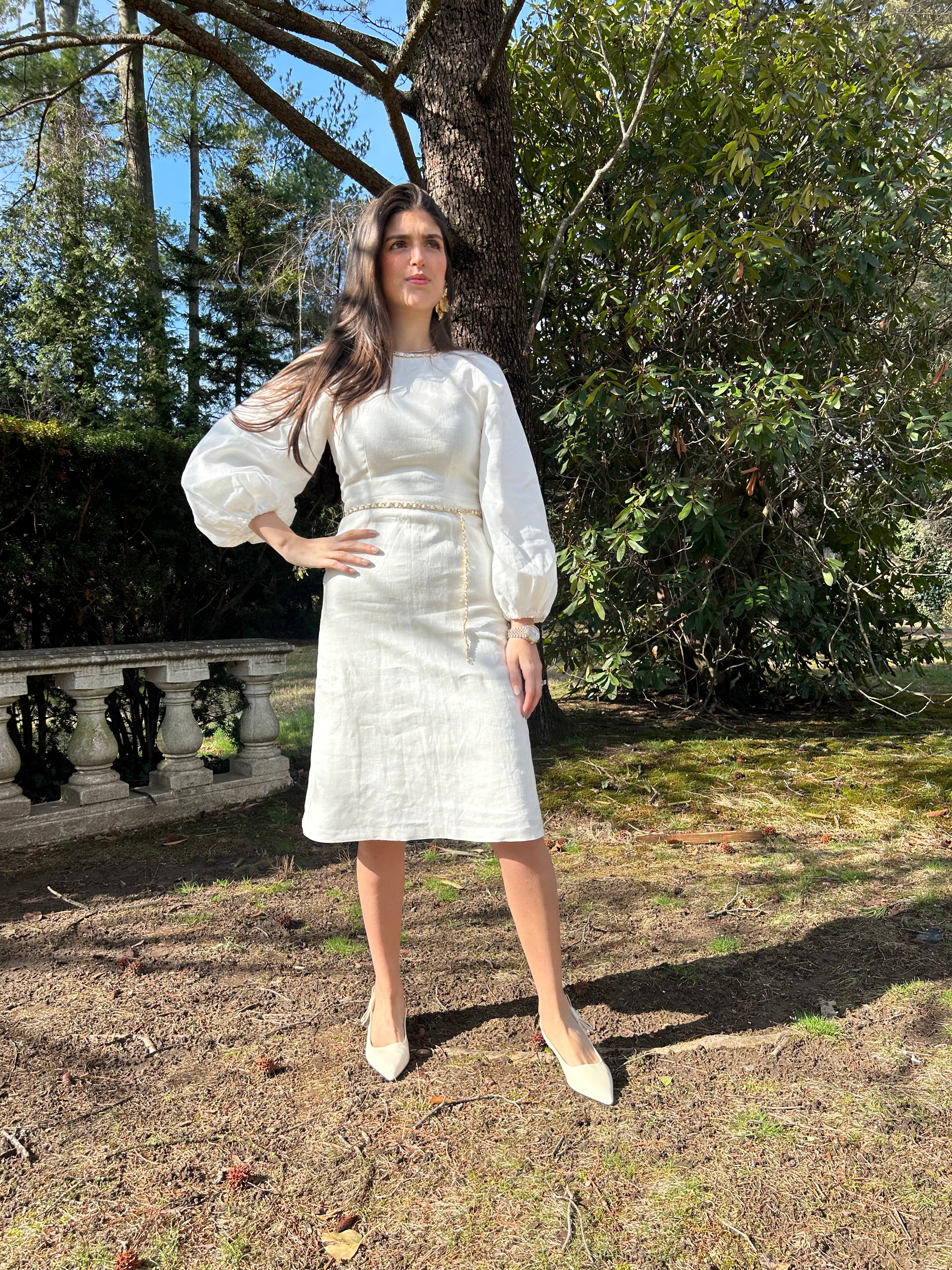 Elegant White Linen Chain Strap Dress for Women - Perfect for Summer Beach Vacations, Garden Parties & Boho Chic Outfits