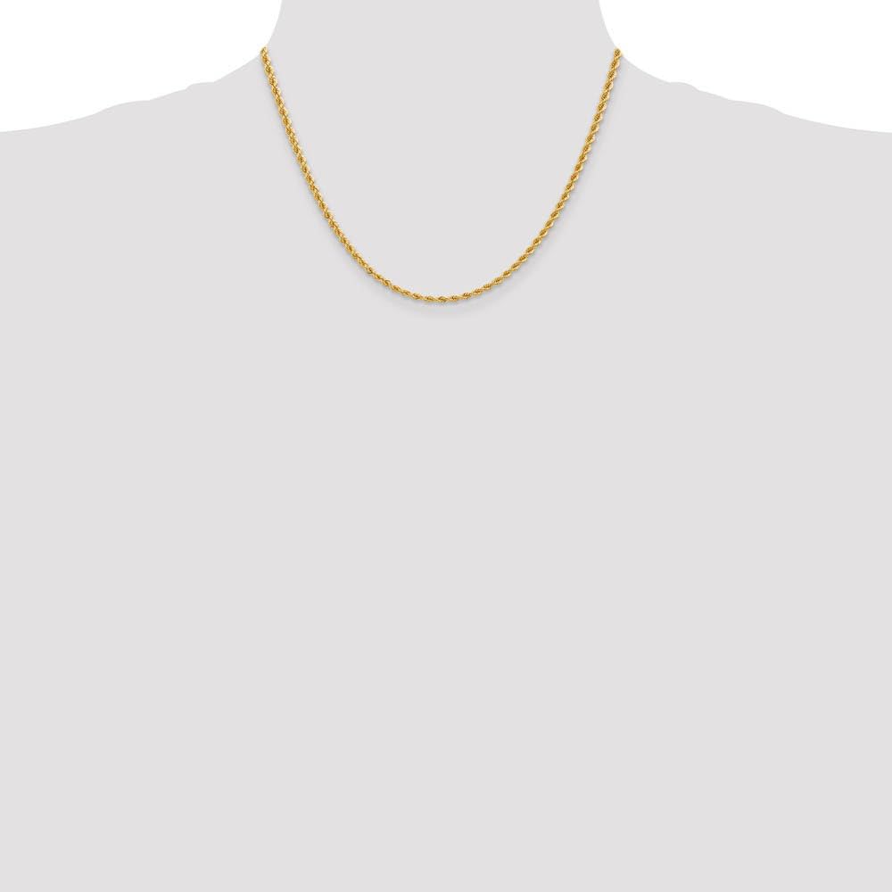 14k Yellow Gold Black Bow 2.75mm Handmade Solid Rope Chain Necklace for Everyday Elegance and Special Occasions