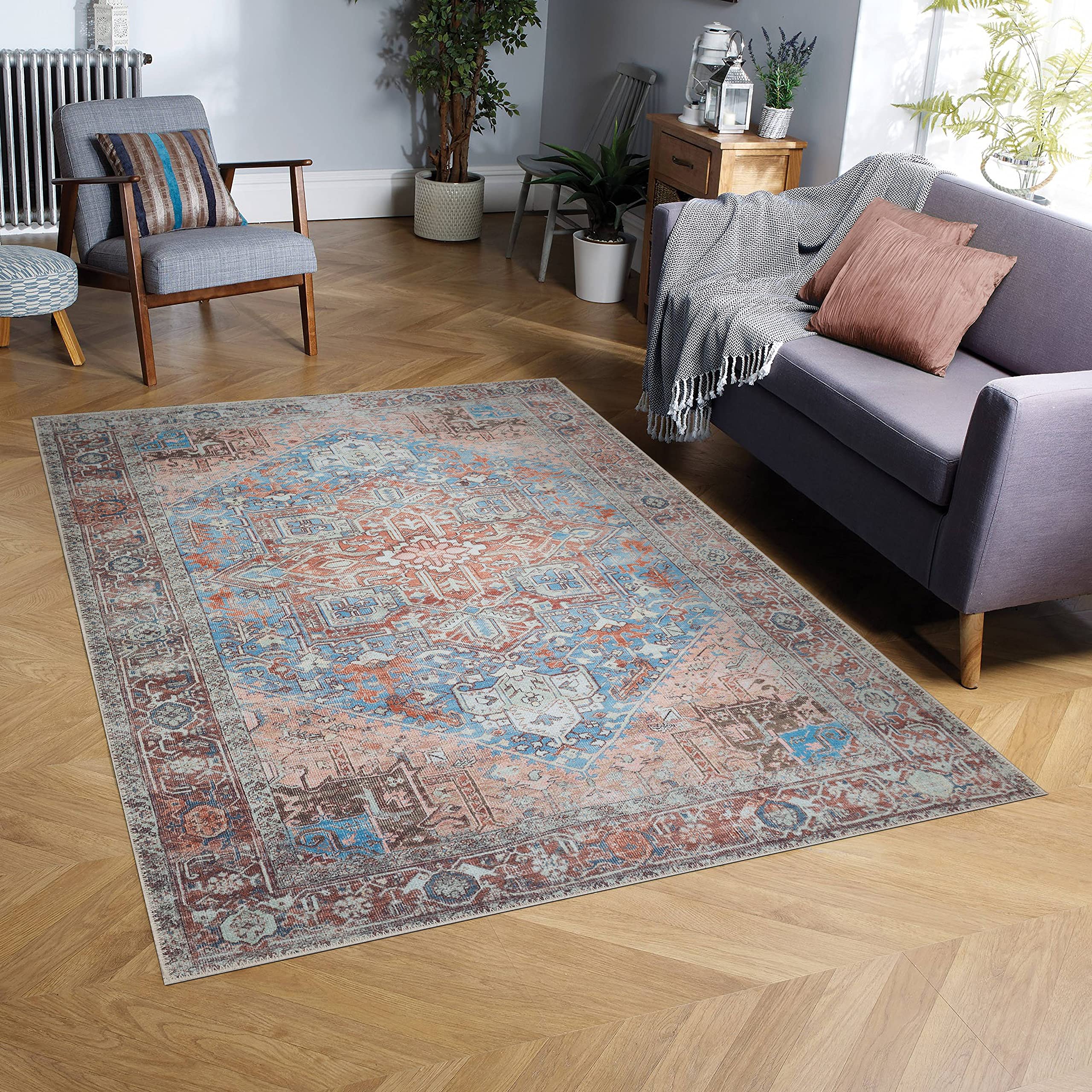 Adiva Washable Area Rugs for Living Room & Bedroom - Machine Washable, Waterproof, Dirt Resistant Runner Rug - Home Decor Carpet (Multi Color, 2'6