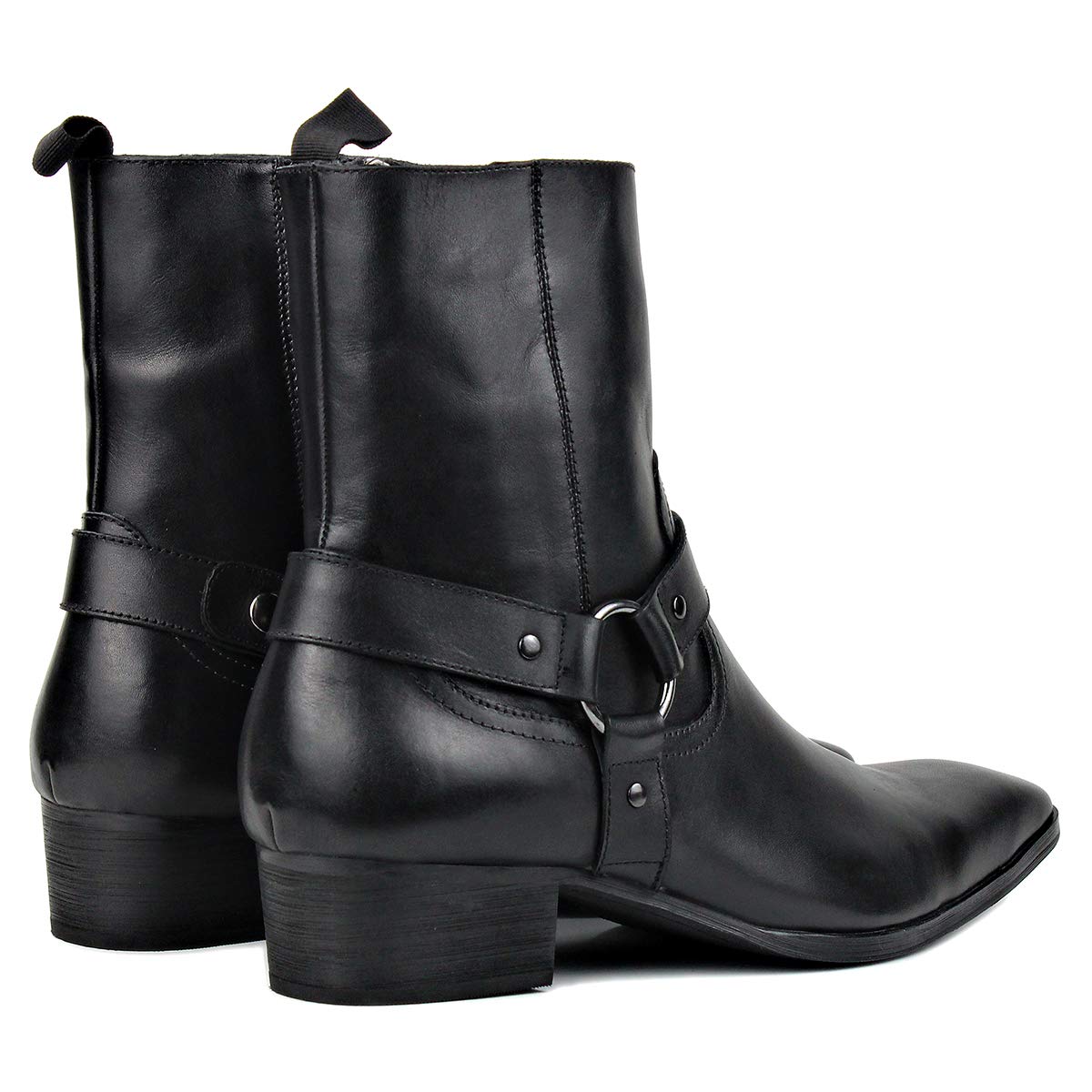 OSSTONE Men's Leather Chelsea Ankle Boots - Side Zipper Chukka Motorcycle Boots with Retro Heel - JY017-R - Perfect for Casual Wear, Motorcycle Riding & Dress Occasions