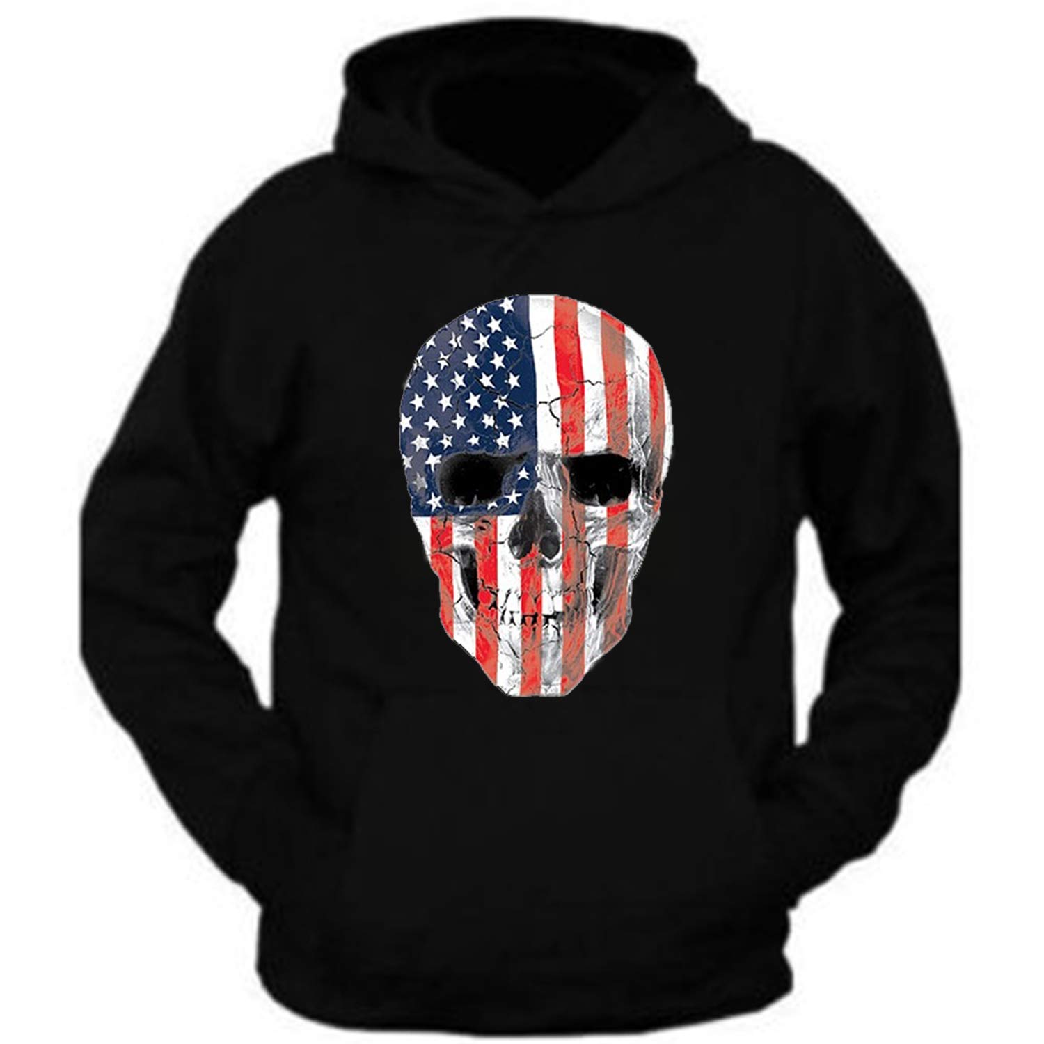 American Skull Hoodie Tee - Patriotic USA Flag Design - Sizes S to 3XL - Perfect for 4th of July, Veterans Day & Patriotic Events