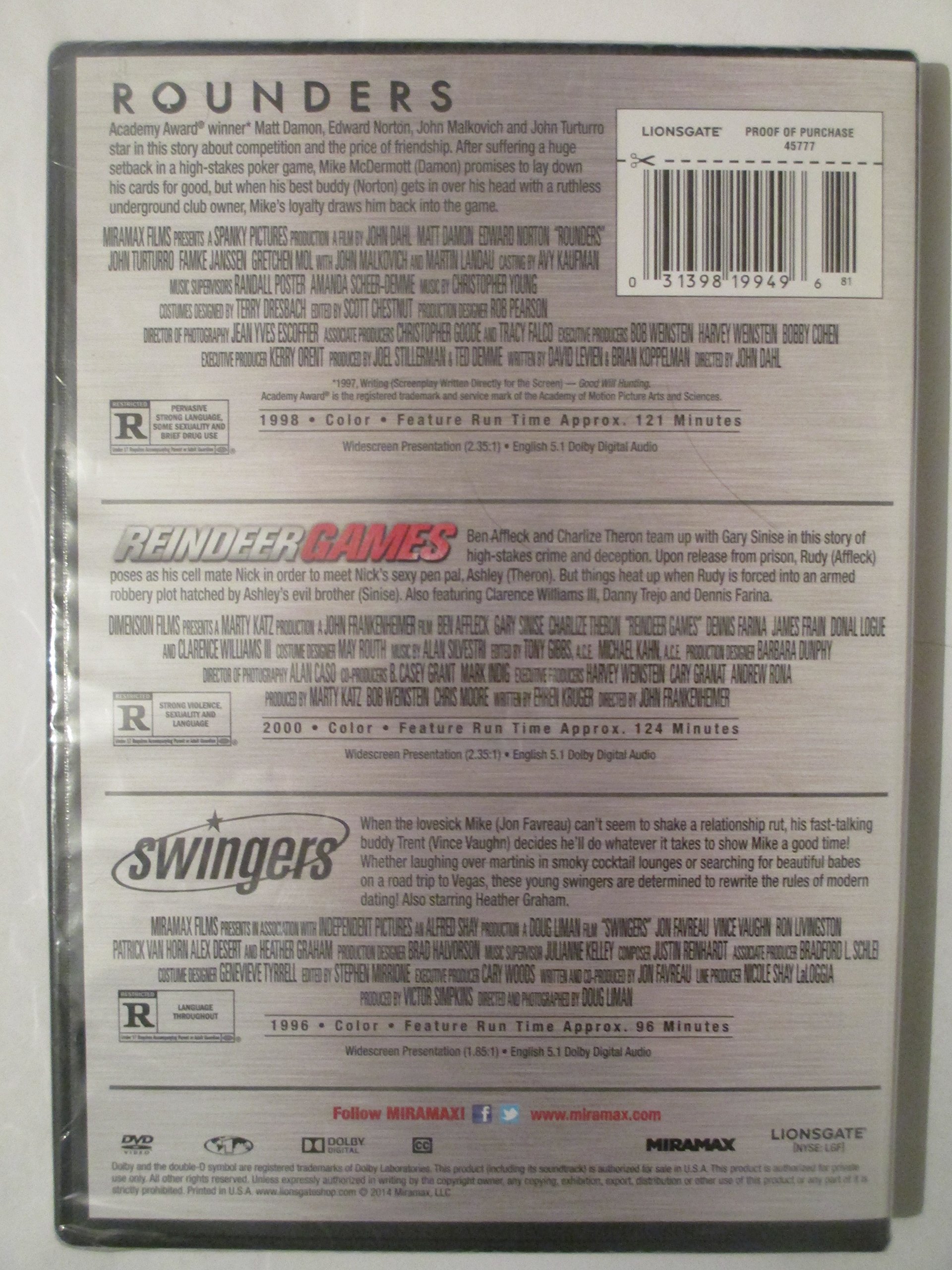Rounders, Reindeer Games, Swingers Triple Feature DVD (2014) - Director's Cut | Classic Movie Collection for Film Lovers & Home Entertainment Nights
