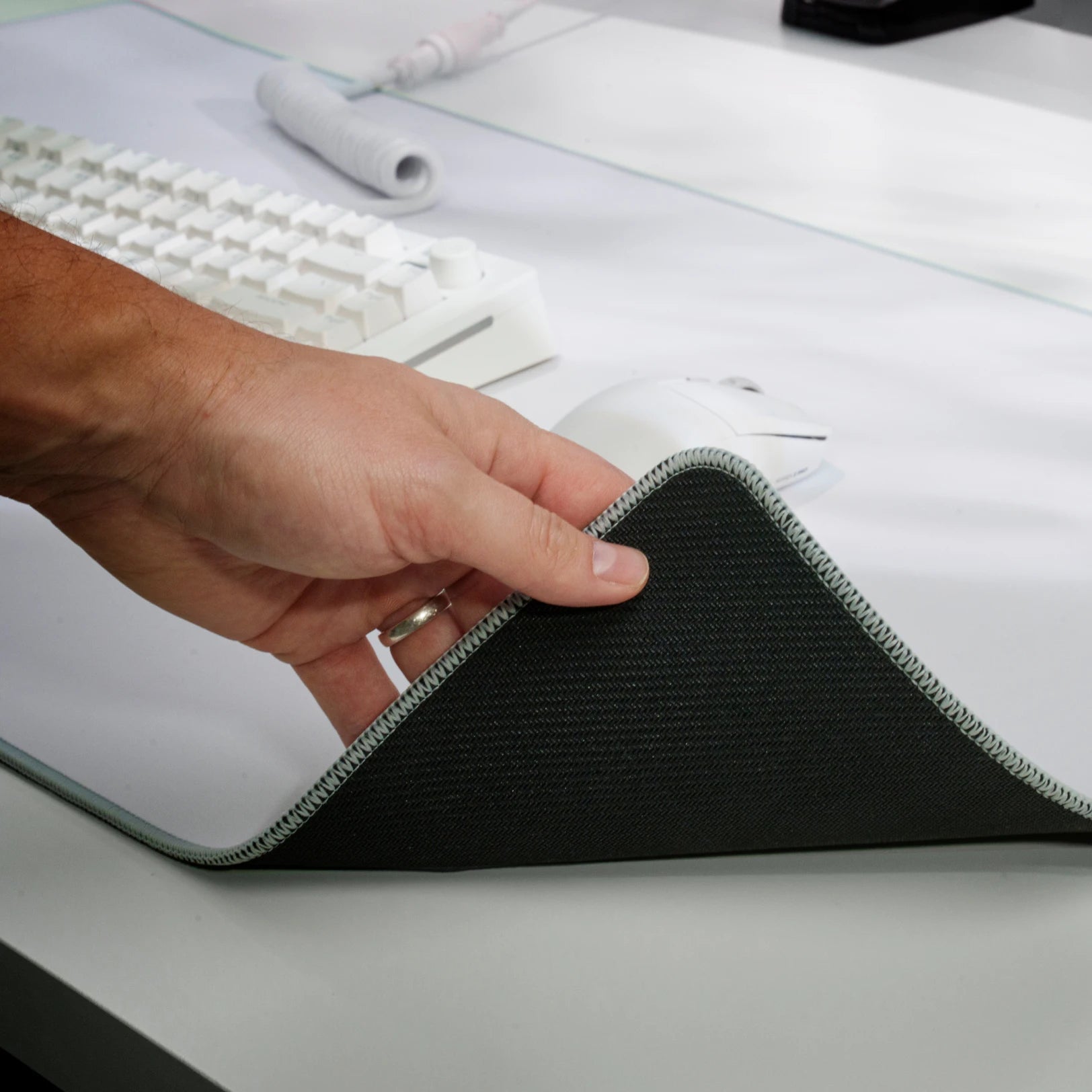 GMP 2 White Stitched Cloth Gaming Mouse Pad - Large Non-Slip Surface for PC & Laptop - Perfect for Esports, Office Work & Home Gaming Setup