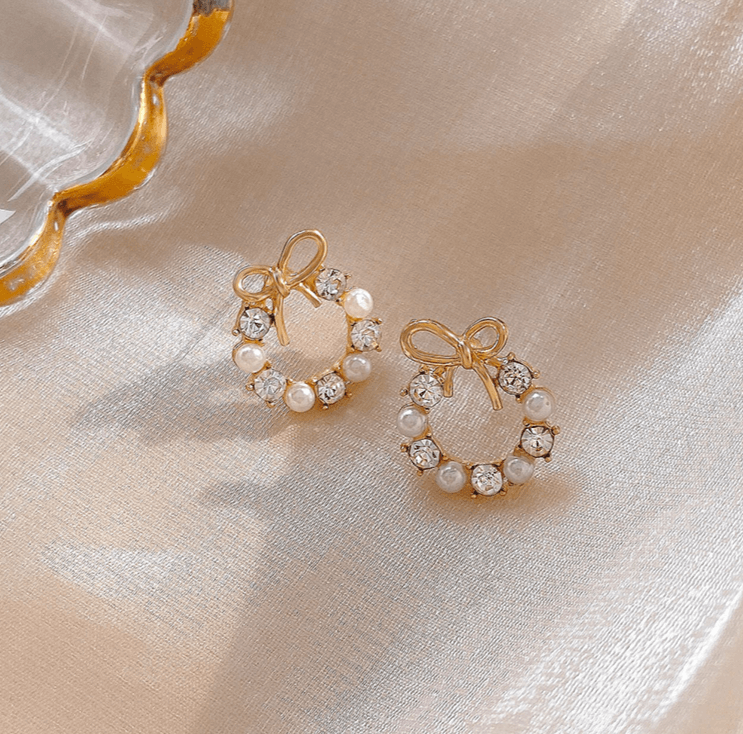 Elegant French Style Bow Pearl Stud Earrings | D3056 | Perfect for Weddings, Parties & Everyday Wear