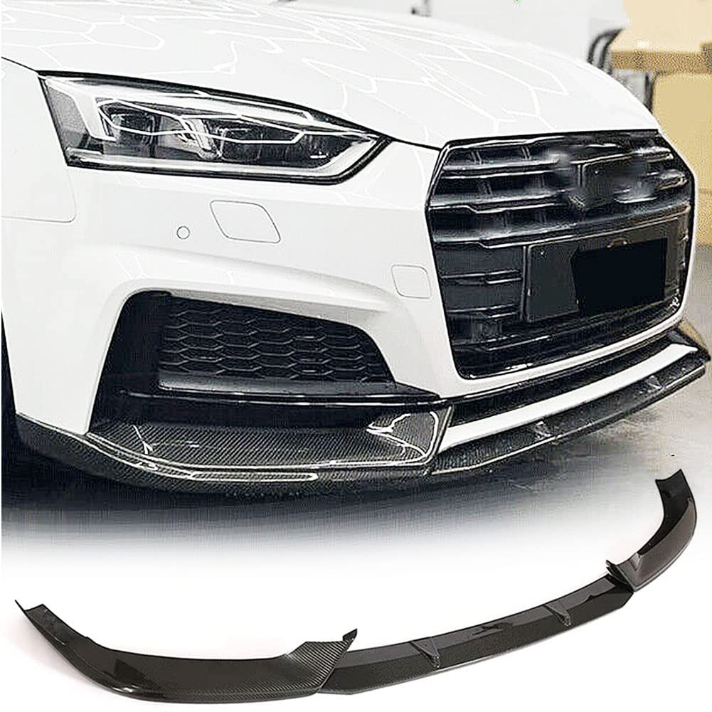 Carbon Fiber Front Bumper Lip Spoiler for Audi A5 S5 2017-2019 | Gloss Black Splitter | S-Line & Sportback Compatible | Enhances Aerodynamics & Style for Street Racing & Car Shows