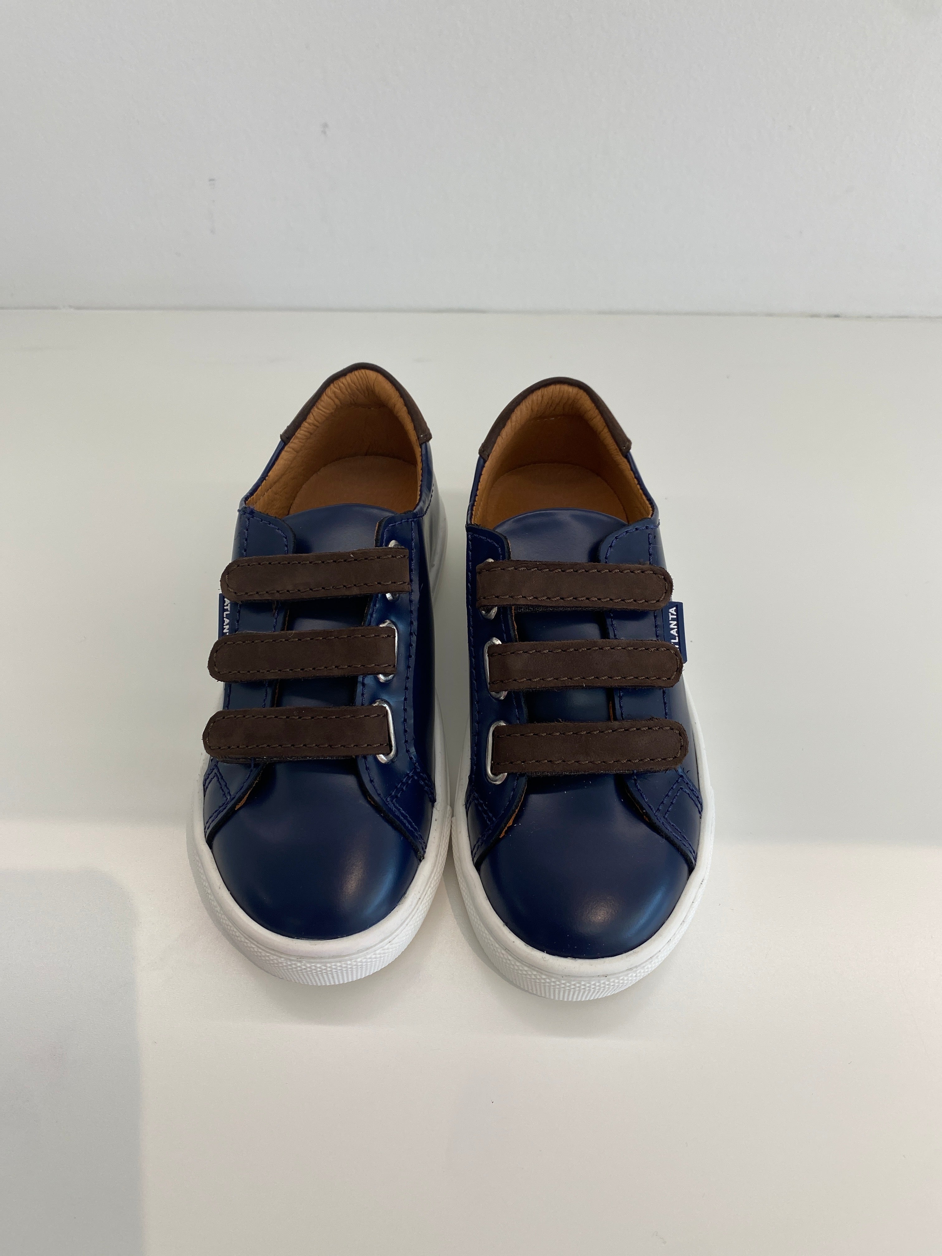 Atlanta Moccasin Blue & Brown Velcro Sneakers for Men - Comfortable Slip-On Casual Shoes for Walking, Travel & Everyday Wear