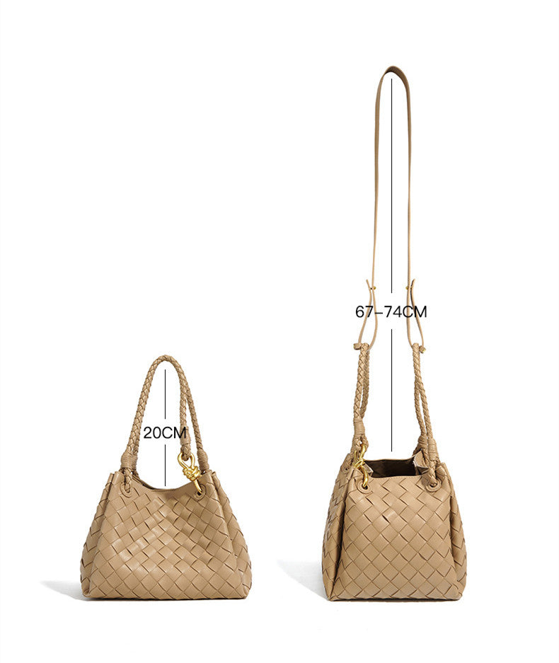 Hand Woven Leather Bucket Bag for Women - Stylish Crossbody Purse with Adjustable Strap - Perfect for Work, Travel & Everyday Use