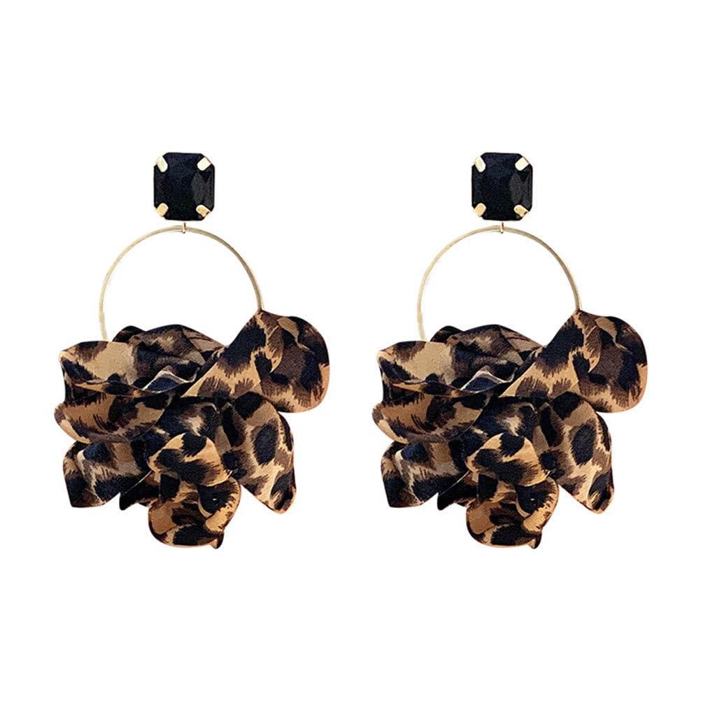 Leopard Print Hoop Earrings for Women - Bohemian Style Leather Dangle Earrings with Silver Needle, Trendy Statement Jewelry for Parties, Work & Everyday Wear
