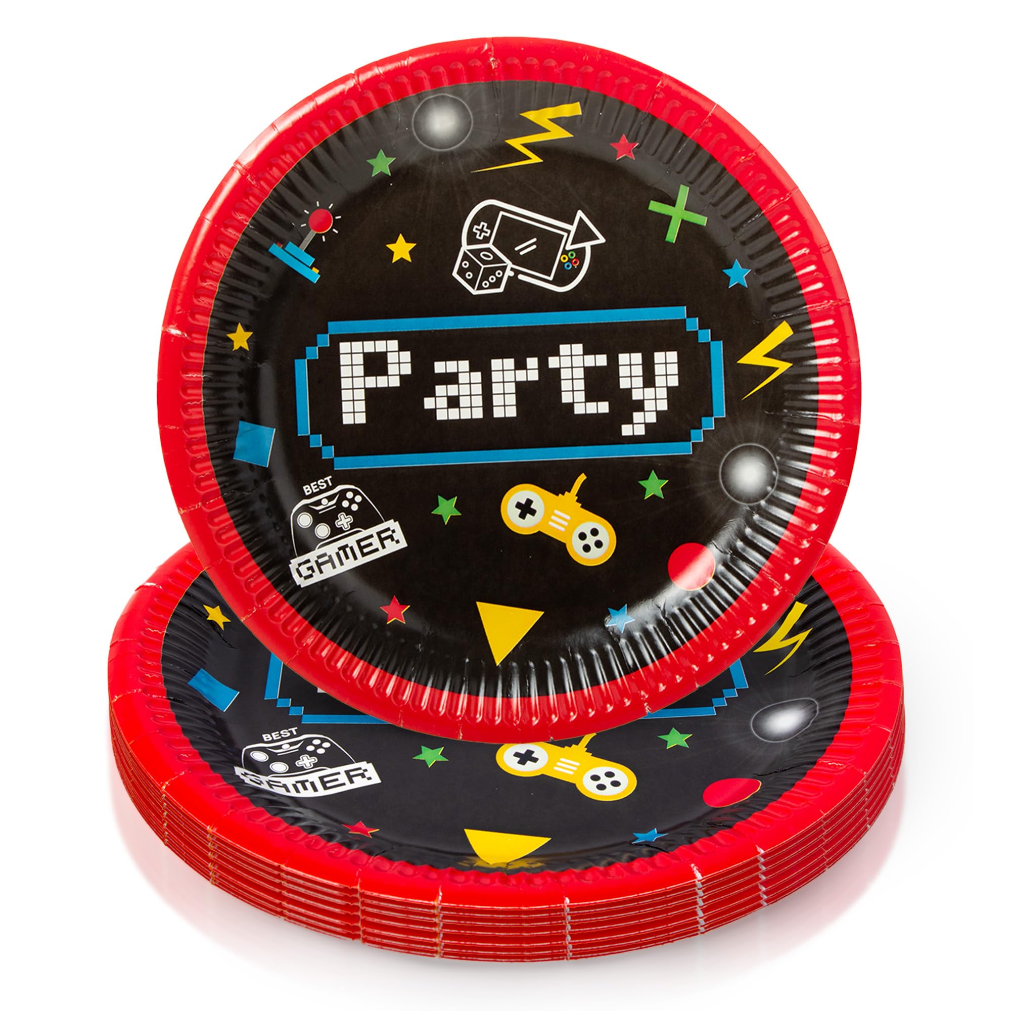 PROCOS 8 Plates Gaming Party Set - Premium Durable Plastic Plates for Video Game Themed Parties, Birthday Celebrations & Gamer Gatherings - Perfect for Fortnite, Mario Kart & Esports Events