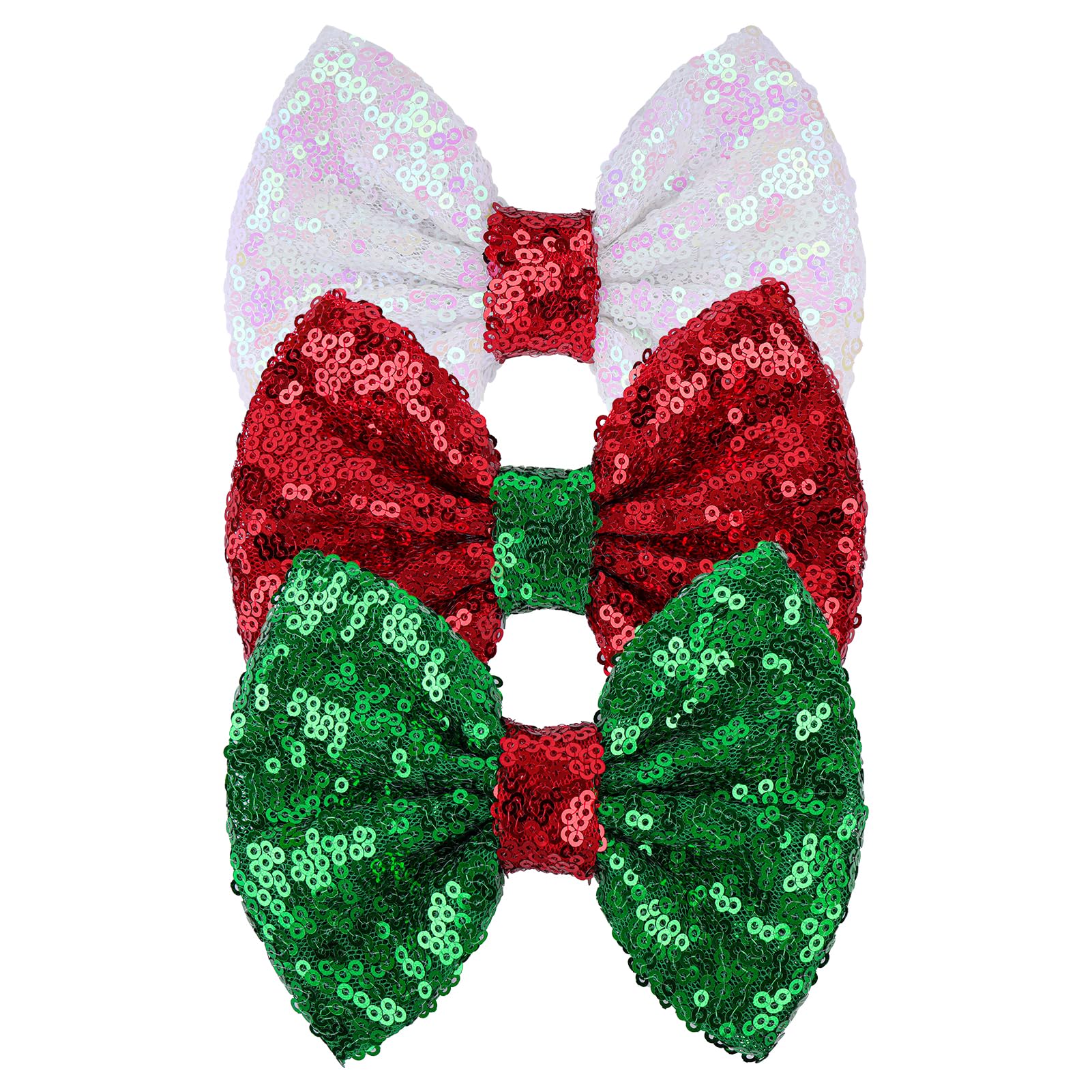Festive Sequins Hair Bows for Christmas - Red, White, Green Alligator Clips for Girls & Women | Holiday Party Accessories