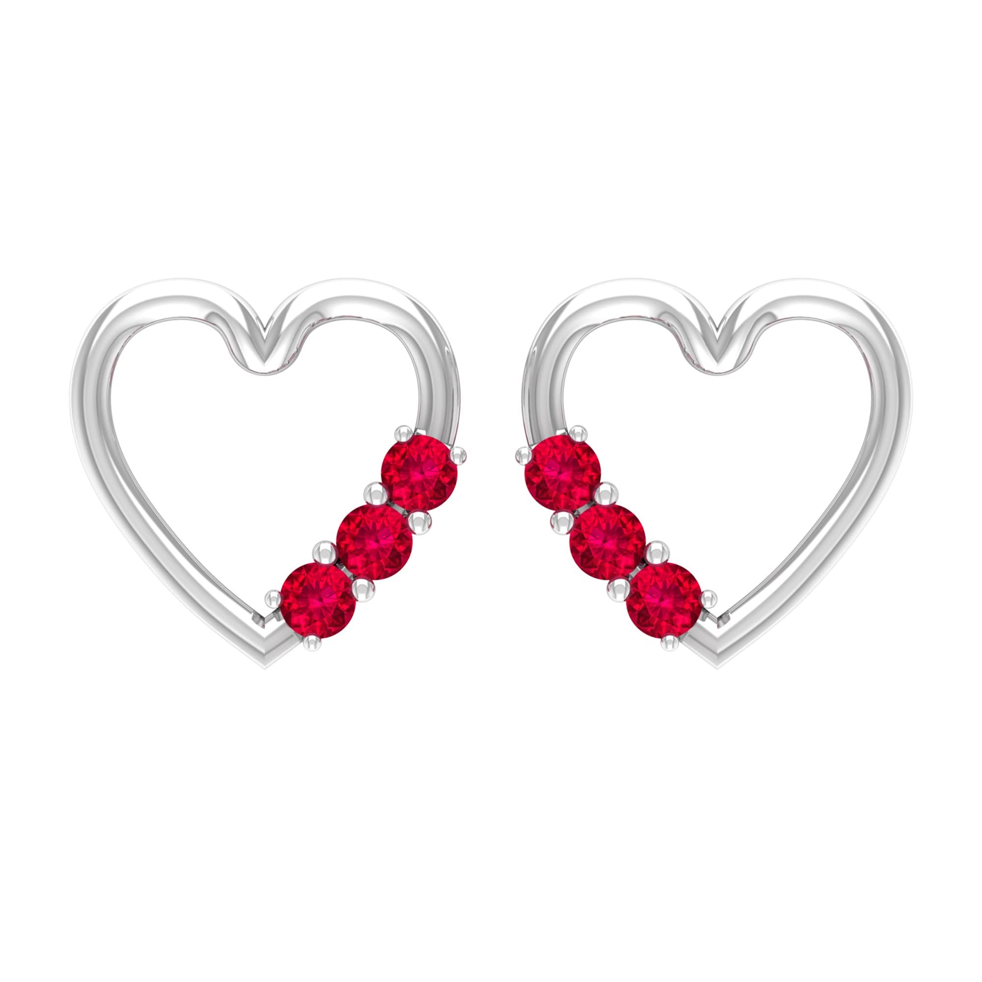 14K Solid Gold Ruby Stud Earrings for Women | Certified July Birthstone Open Heart Studs | Elegant Gift for Anniversary, Birthday & Special Occasions