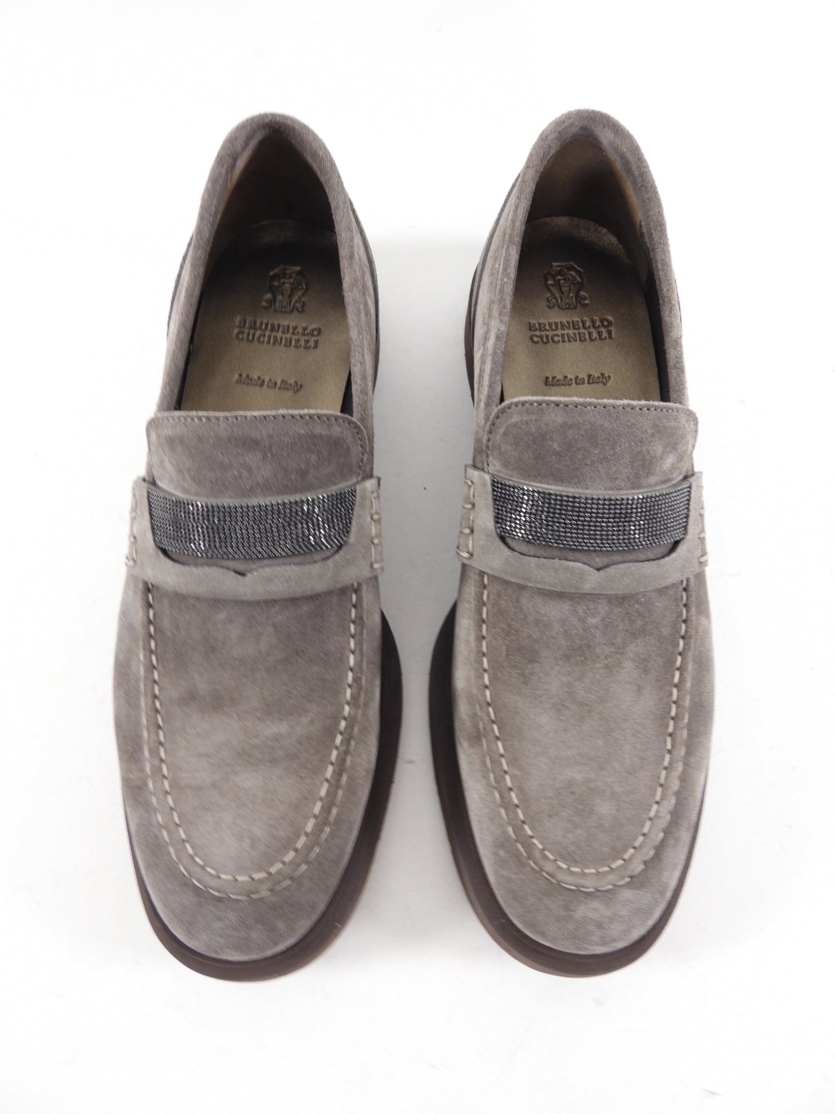 Brunello Cucinelli Grey Suede Monili Loafers Size 37 | Luxury Italian Leather Slip-On Shoes for Women | Perfect for Office, Travel & Special Occasions