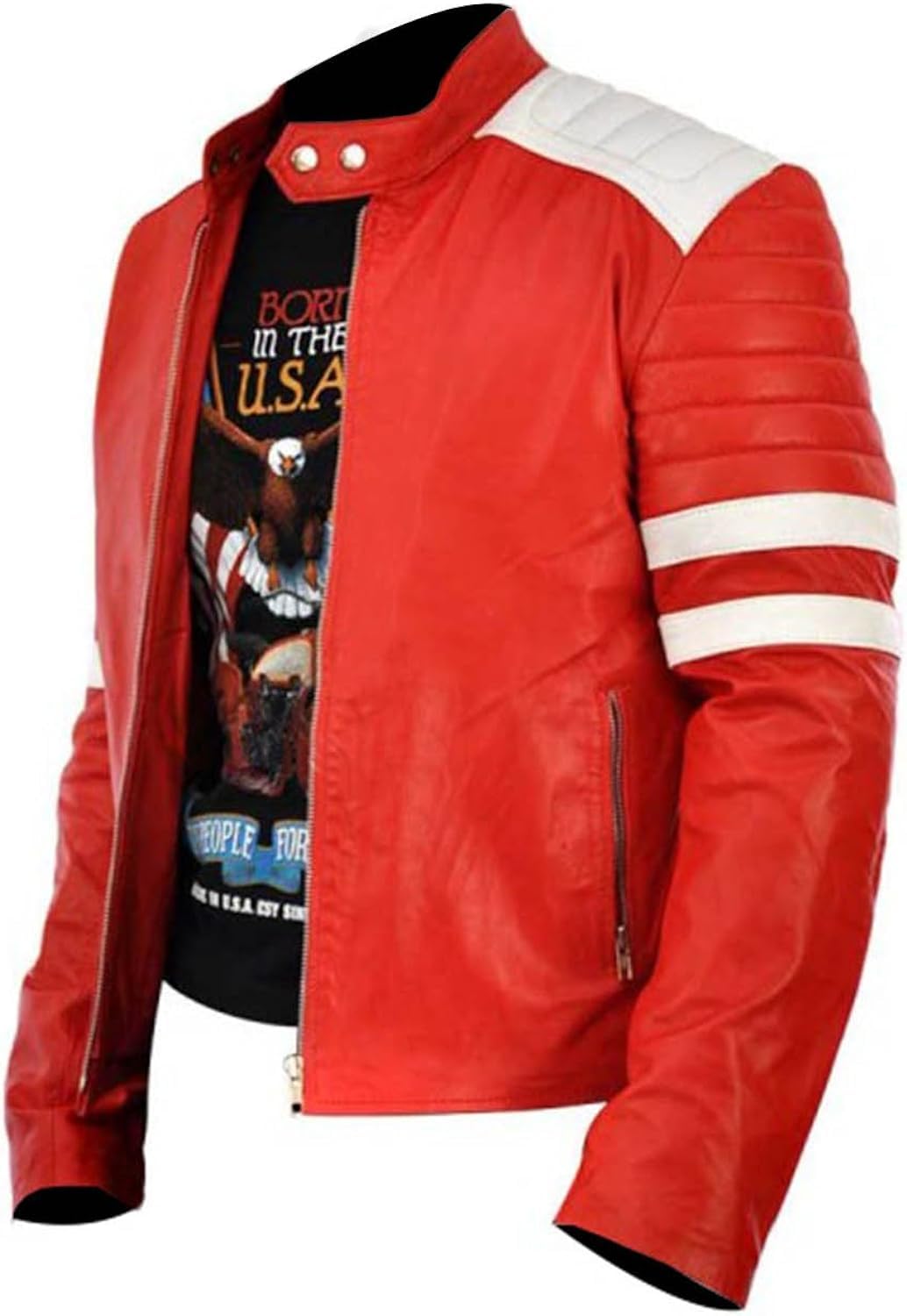 Men's Red & White Faux Leather Biker Jacket - Stylish Motorcycle Riding Jacket for Casual Outfits & Night Out