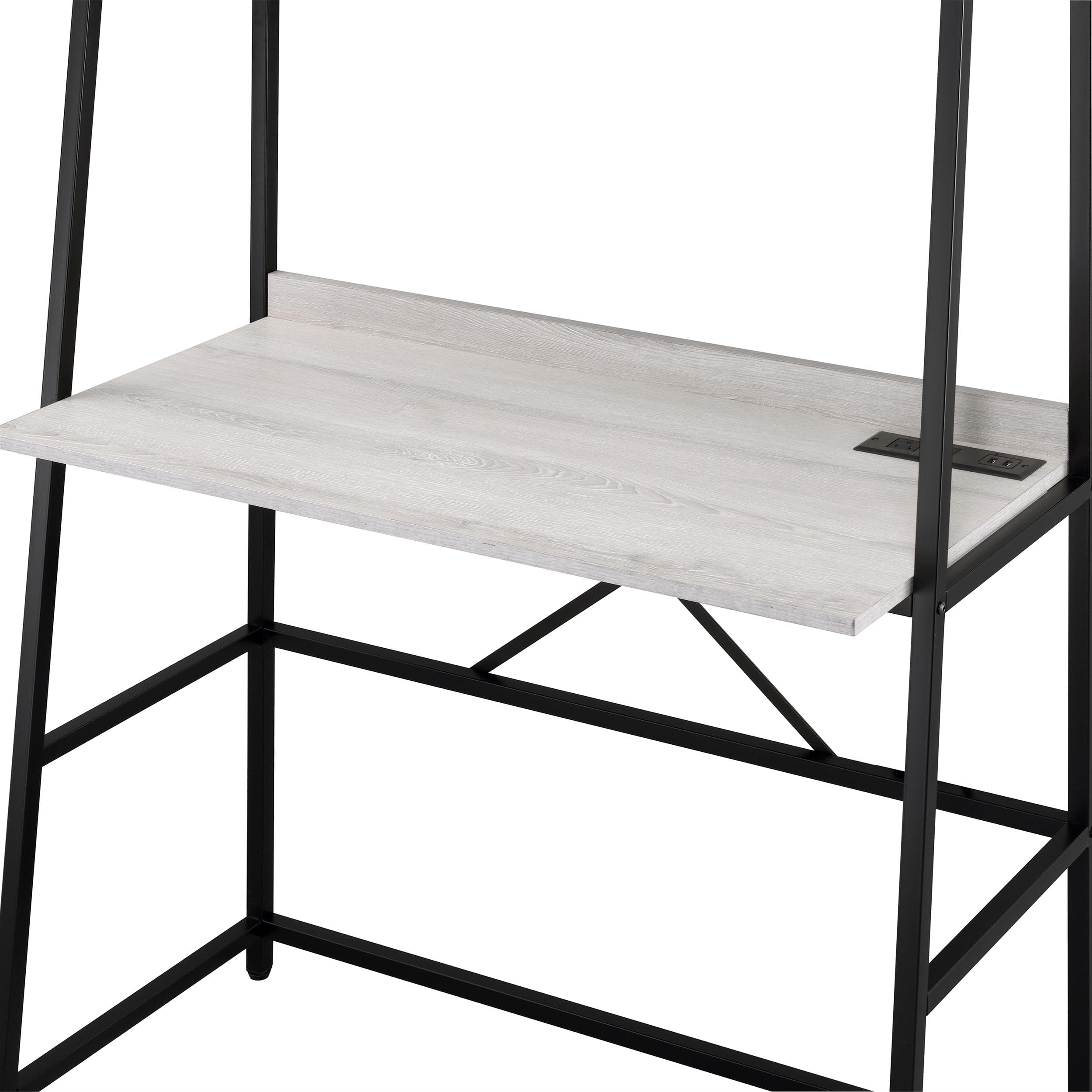 Furniture of America Mistos Transitional Metal Writing Desk with USB Port - Modern Home Office Desk in Oak Finish for Work & Study | Perfect for Small Spaces & Remote Work