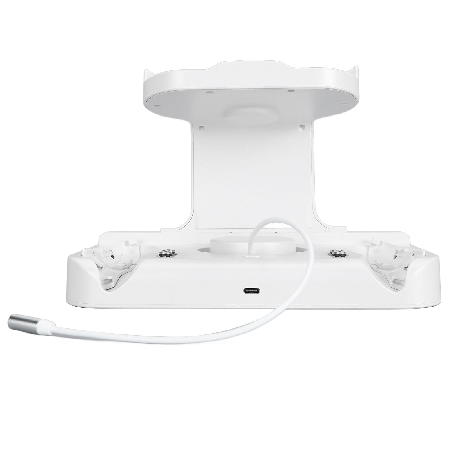VR Headset Controller Charging Station with RGB Light, Wall Mount Display Stand for Oculus/Meta Quest 2 - 2x1800mAh Battery (White) - Perfect for Gaming Setup & VR Accessories Organization