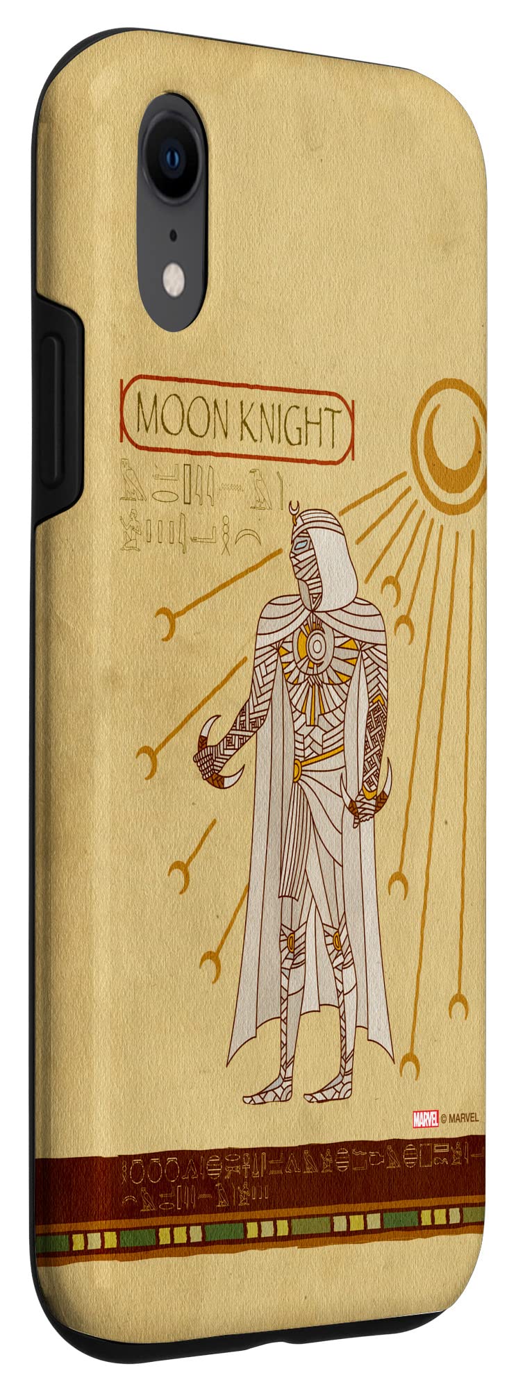iPhone XR Marvel Moon Knight Egyptian Hieroglyphs Phone Case - Protective Cover for iPhone XR with Unique Marvel Superhero Design - Perfect for Marvel Fans, Cosplay & Everyday Use