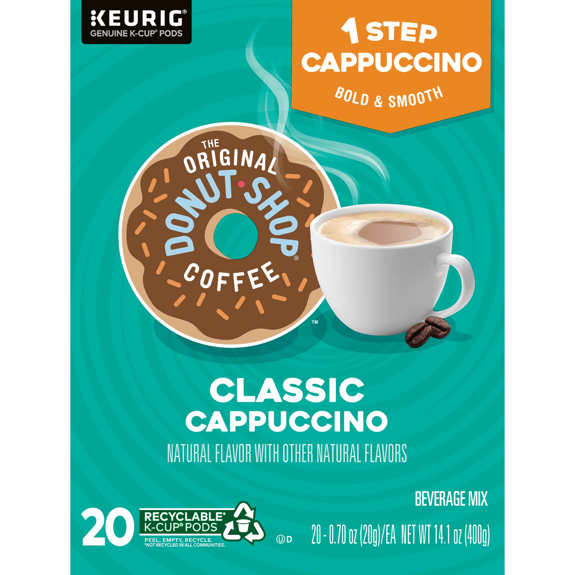 Original Donut Shop One-Step Classic Cappuccino K-Cup Pods for Keurig - 20 Count Single-Serve Coffee Pods - Perfect for Office, Home Brewing & Morning Coffee Break