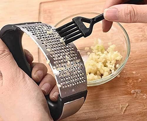 Stainless Steel Garlic Press Set with Peeler & Brush - for Cooking & Baking