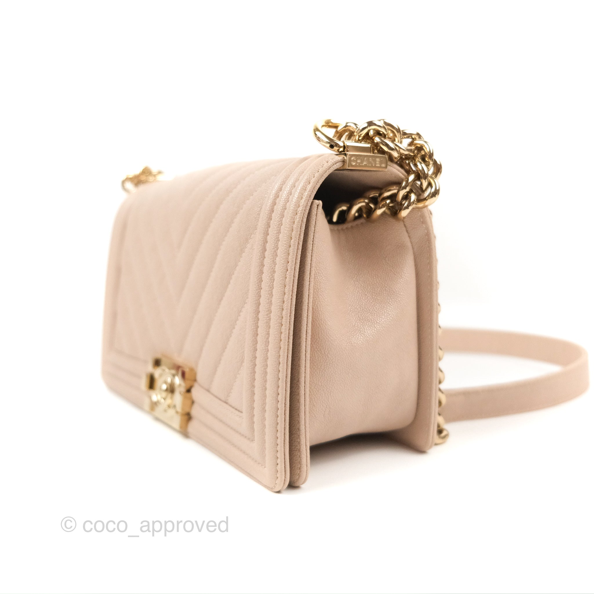 Chanel Chevron Medium Boy Bag in Nude Pink Caviar Leather with Gold Hardware - Perfect for Date Night & Special Occasions