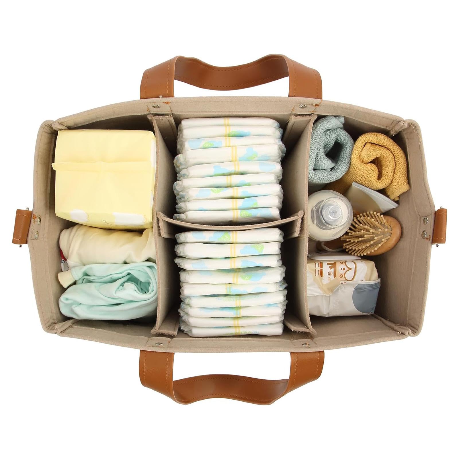 Large Capacity Felt Diaper Organizer Bag - Baby Travel Storage & Diaper Caddy for Moms | Perfect for On-the-Go Parenting, Daycare, and Family Trips