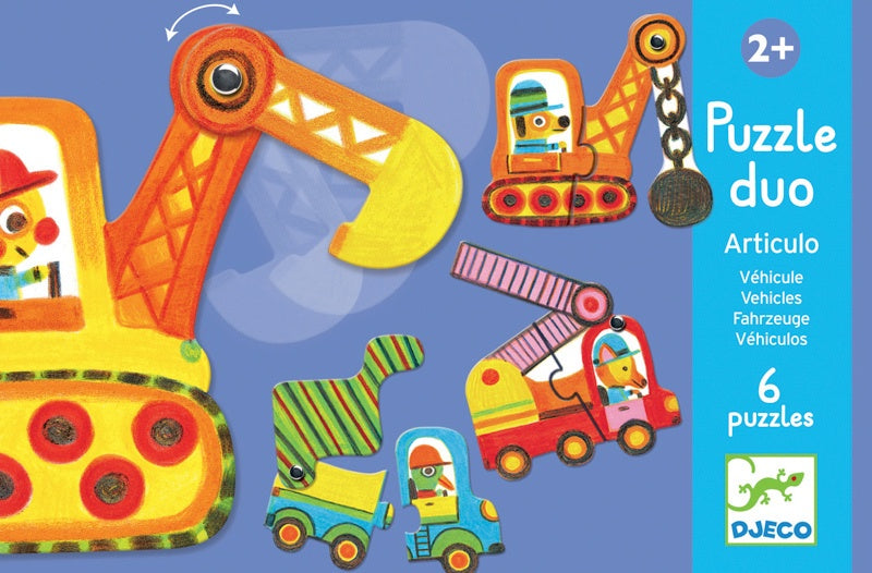 Duo Vehicles 12-Piece Toddler Puzzle Set by Djeco - Fun Learning Toy for Kids Ages 2-4 | Perfect for Early Childhood Development & Playtime Activities