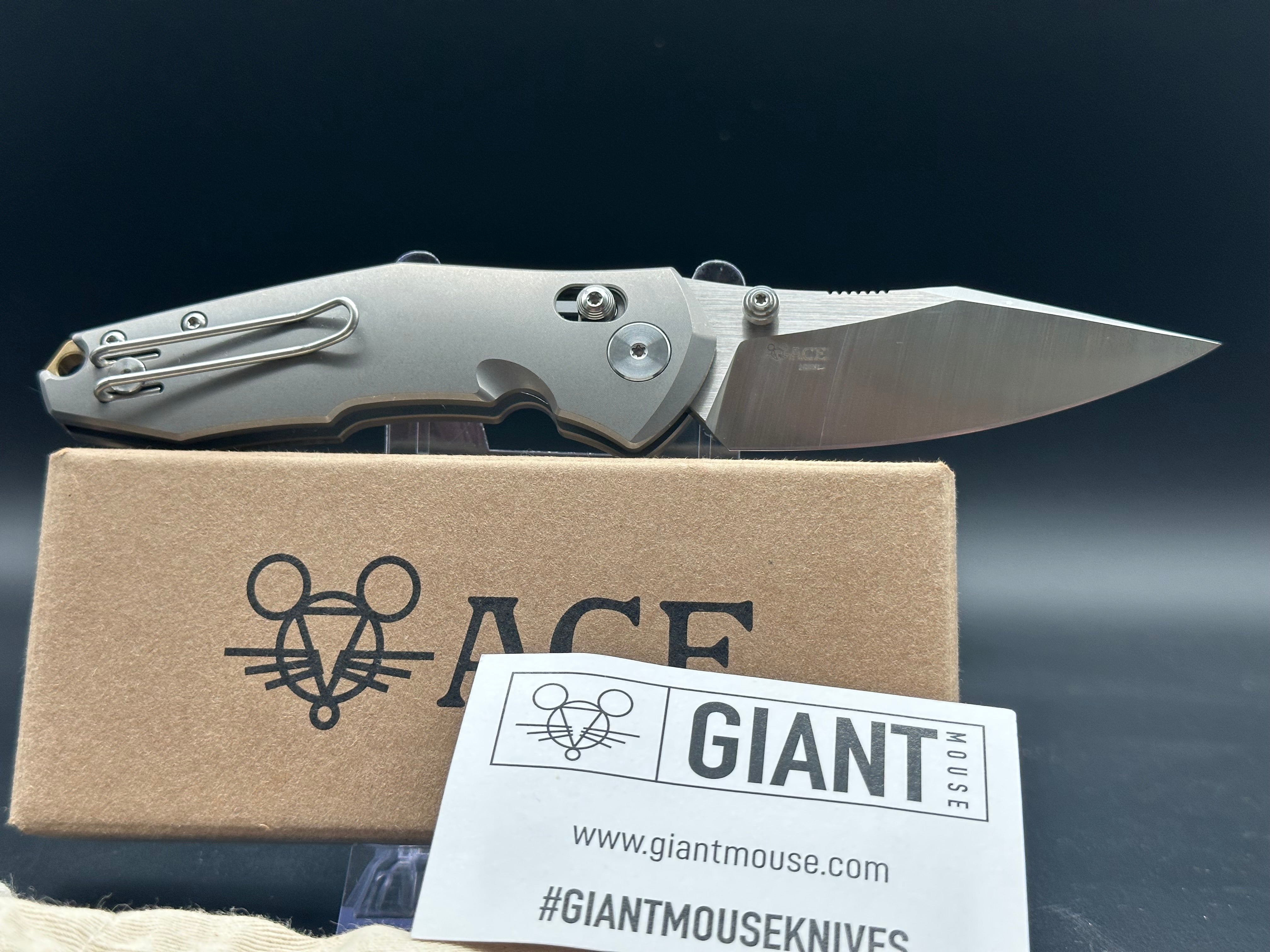 Giant Mouse Ace Nazca Cross Bar Lock Folding Knife - Full Titanium Handle, M390 Steel Blade - EDC, Outdoor, Camping, Survival Gear