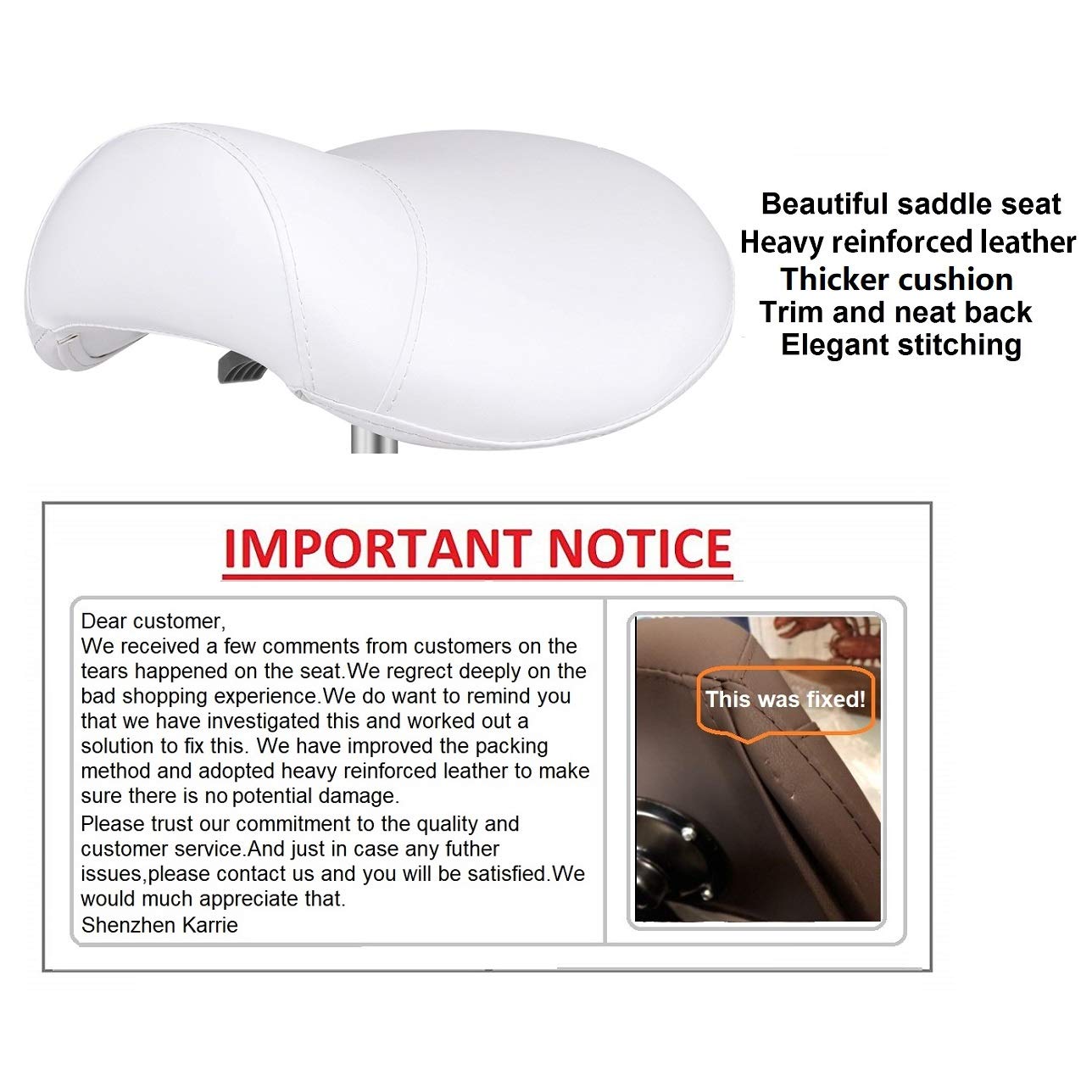 Kaleurrier Heavy Duty Rolling Saddle Stool - Adjustable Height Swivel Chair with Wheels for Lab, Clinic, Dentist, Salon, Massage, Office & Home Kitchen - Ergonomic Stool Without Back (White) - Perfect for Medical Professionals, Hair Stylists & Office Workers